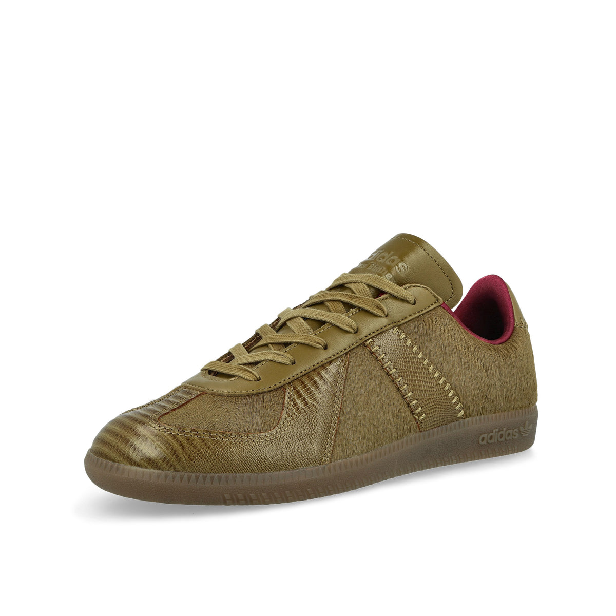 Wales Bonner x adidas BW Army Khaki Pony Noble Maroon / Gold Metallic / Wonder White Sneaker KK2809 Close-up | Overkill