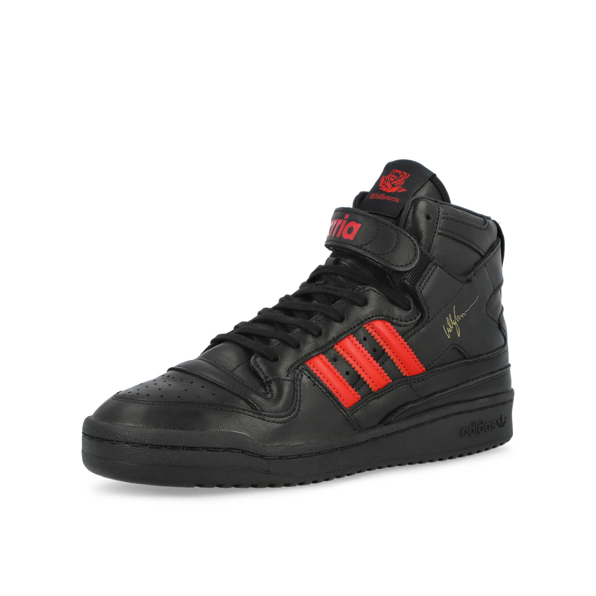 Willy Chavarria x adidas Forum 84 HI Core Black / Core Black / Red High Tops Sneakers KK3695 Close-up | Overkill