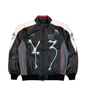 Y-3 Chito Graphic Leather Biker Jacket Black Jackets KR3573 | Overkill