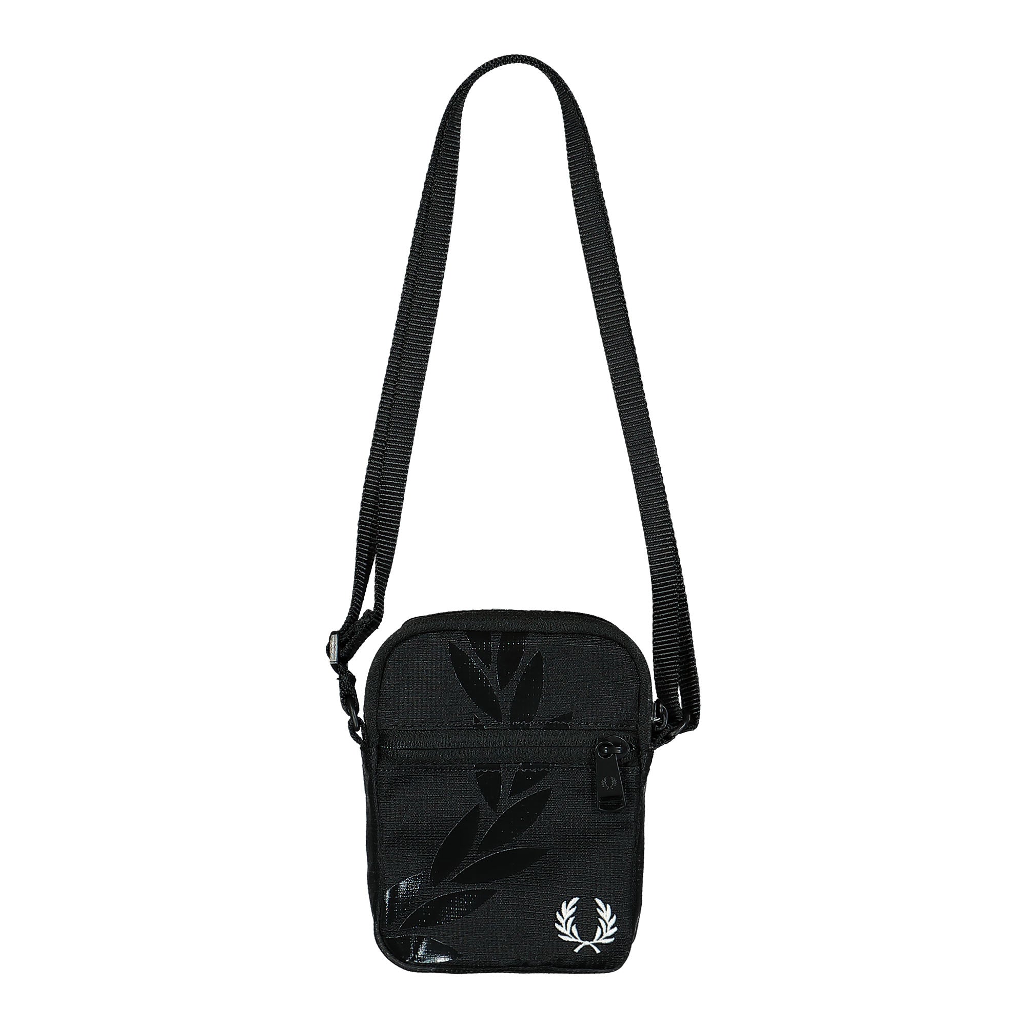 Fred Perry Printed Laurel Wreath Ripstop Side Bag Black Shoulder & Cross Body Bags L6278-102 | Overkill