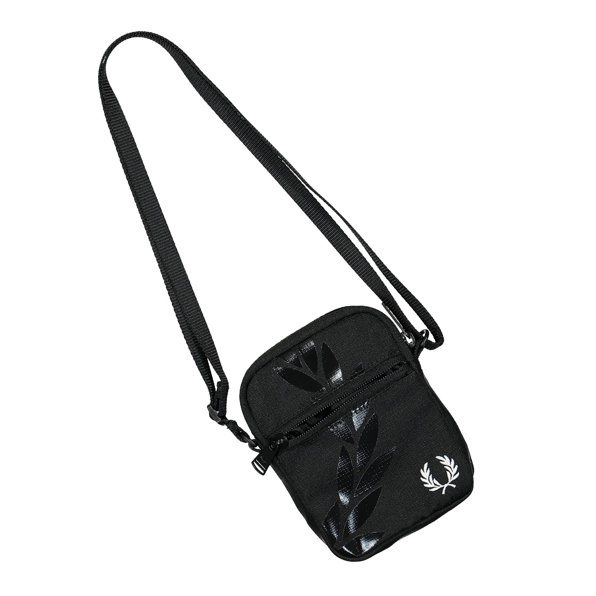 Fred Perry Printed Laurel Wreath Ripstop Side Bag Black Shoulder & Cross Body Bags Close-up | Overkill