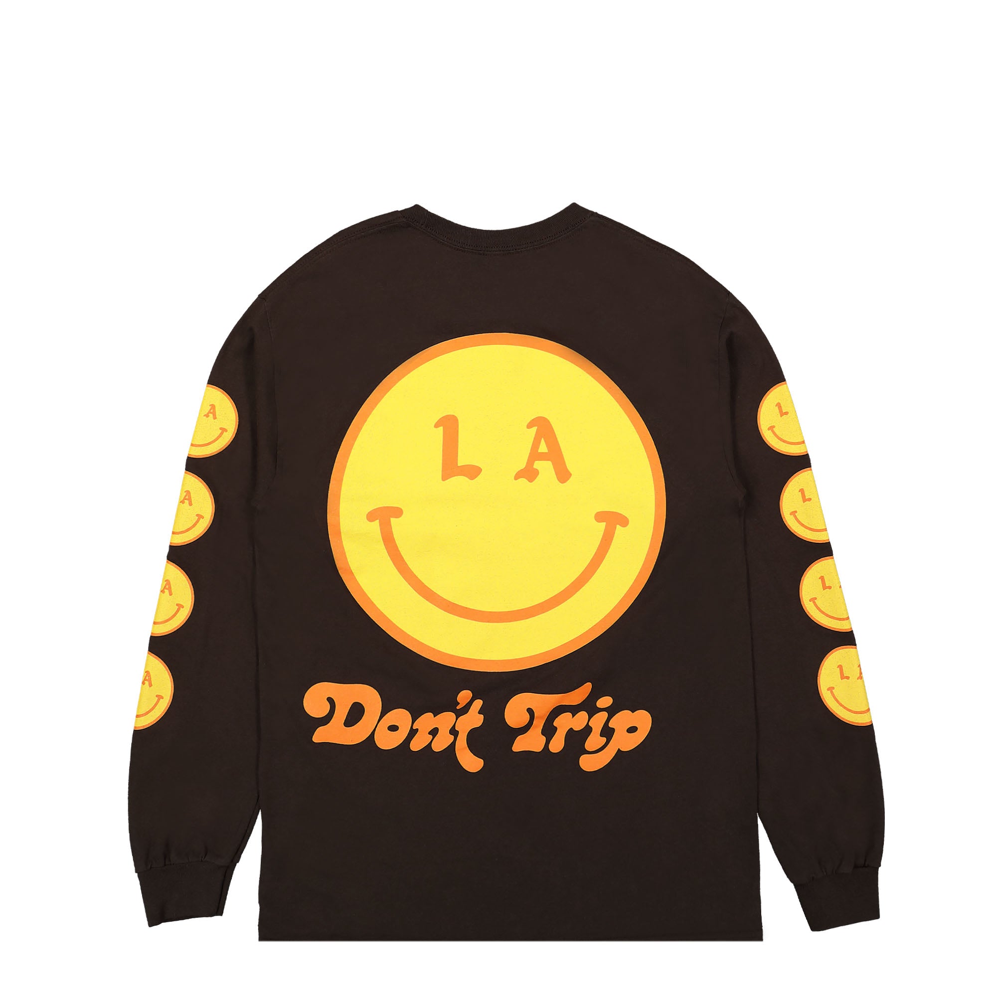 Free & Easy Be Happy LS Tee Brown T-Shirts Close-up | Overkill