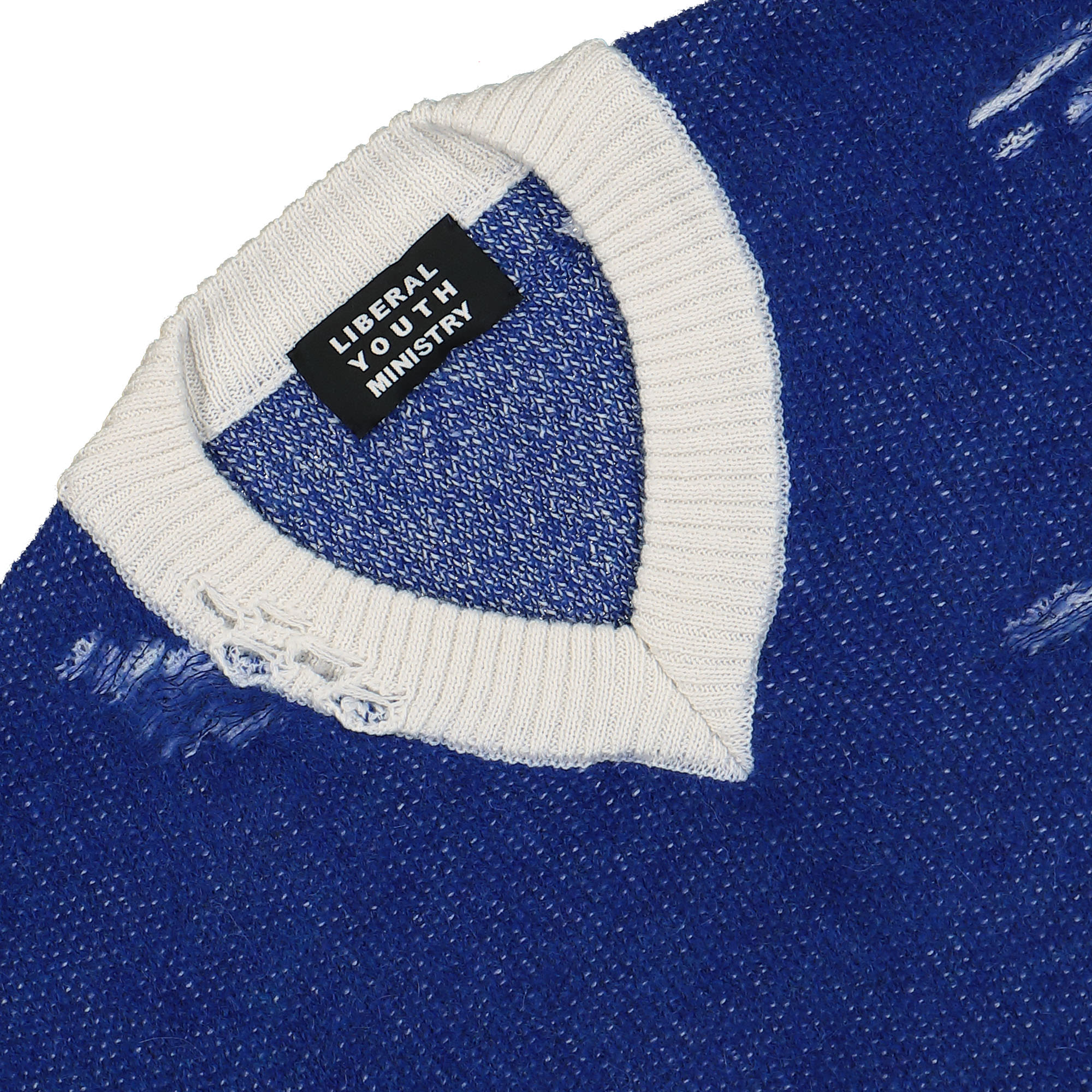 Liberal Youth Ministry Knit Distressed Sweater Blue Sweatshirts Close-up | Overkill