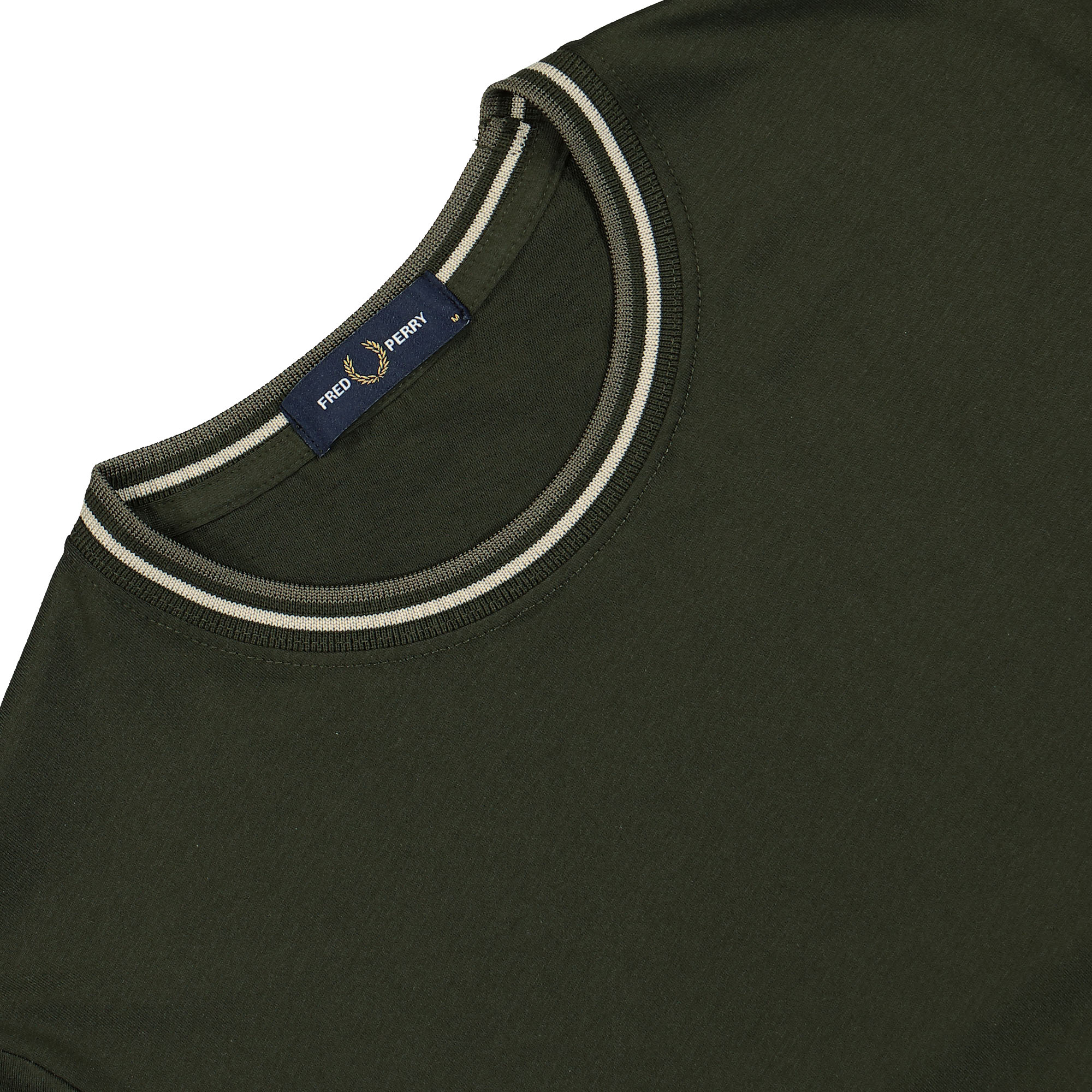 Fred Perry Twin Tipped T-Shirt Hunting Green / Light Oyster / Laurel Wreath Green T-Shirts Close-up | Overkill