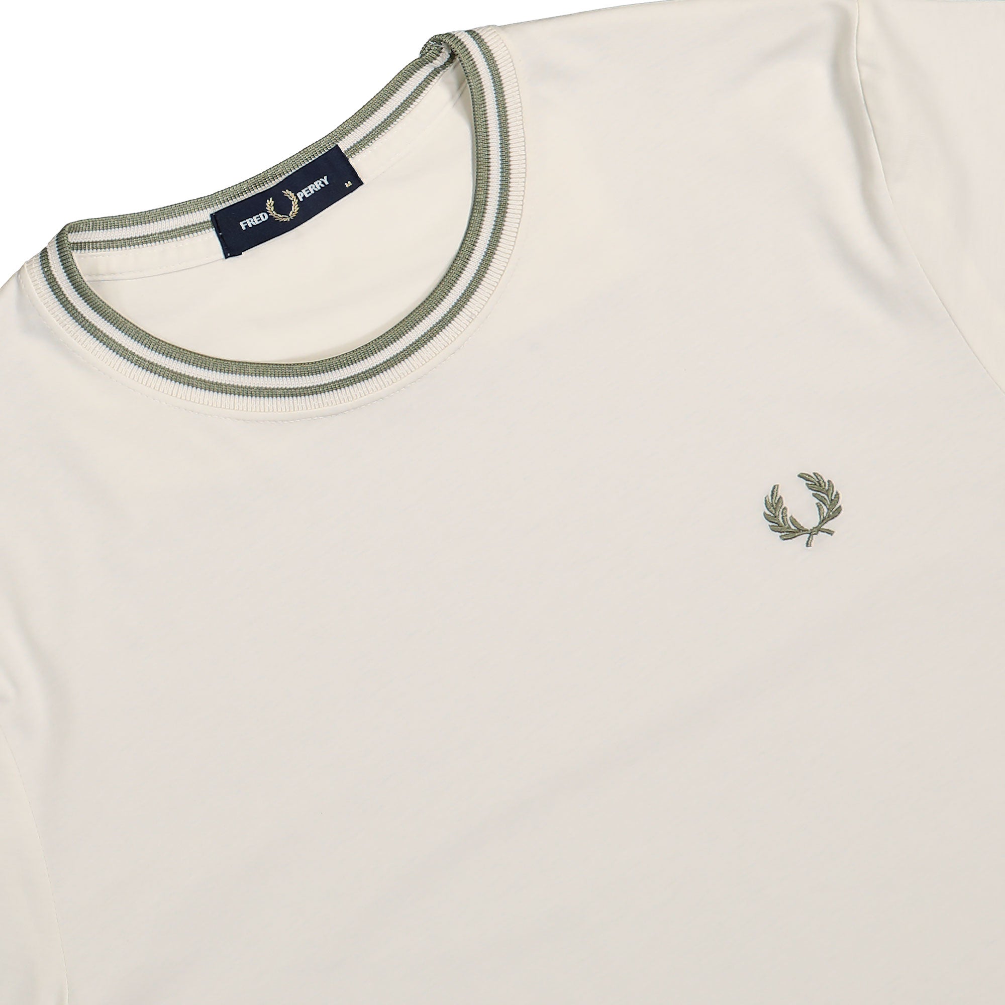 Fred Perry Twin Tipped T-Shirt Light Ecru / Olive Mint T-Shirts Detail view 2 | Overkill