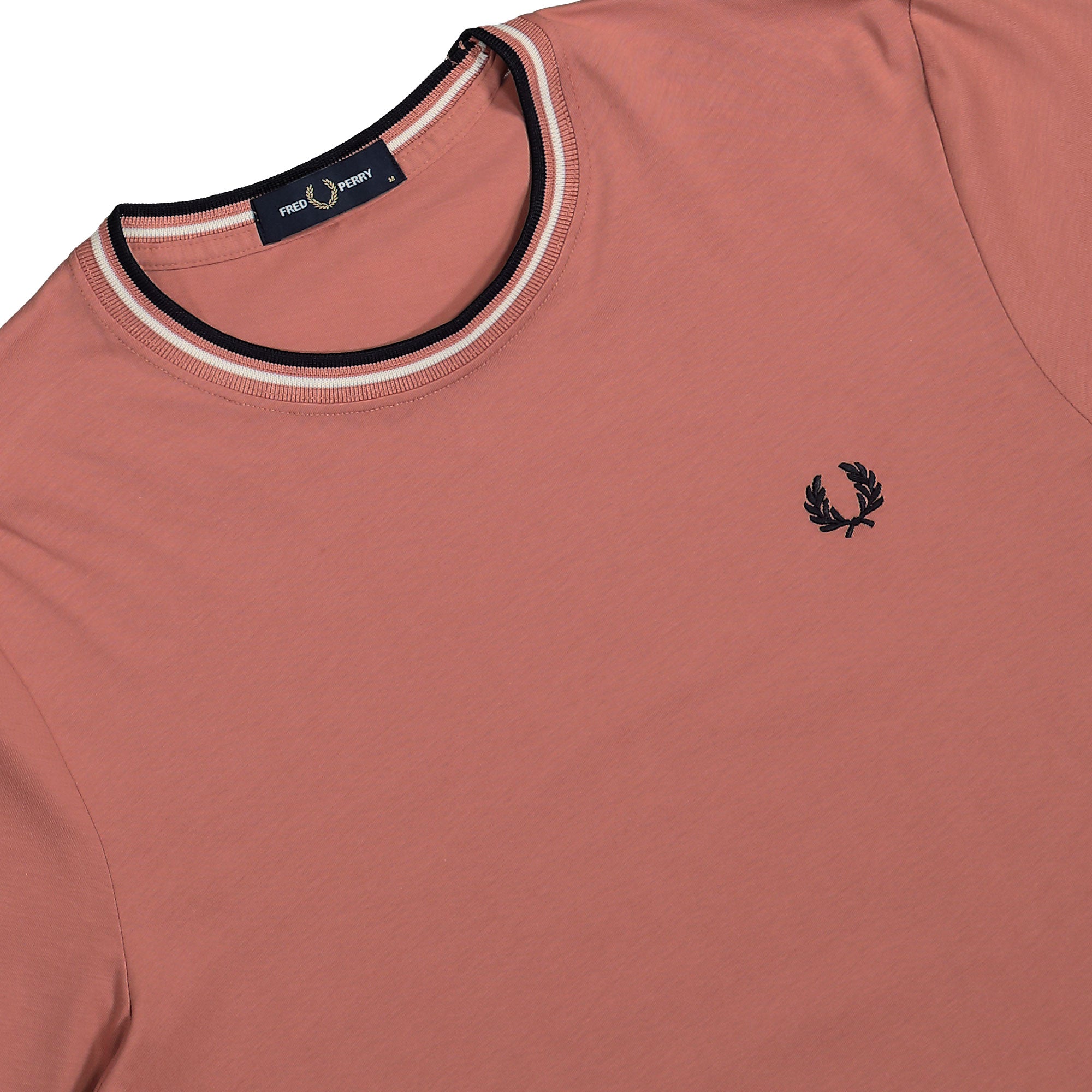 Fred Perry Twin Tipped T-Shirt Putty Pink / Ecru / Navy T-Shirts Detail view 2 | Overkill