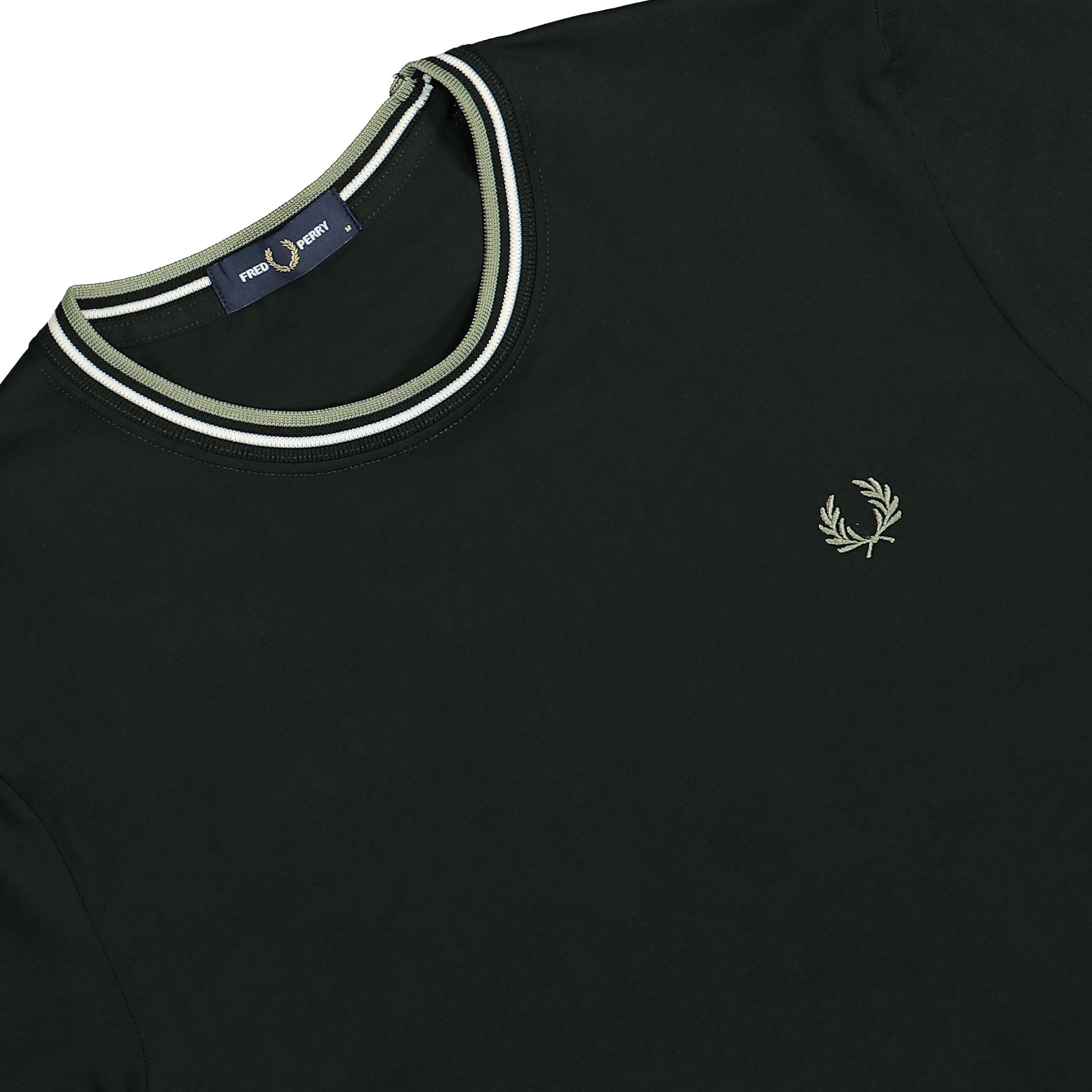 Fred Perry Twin Tipped T-Shirt Night Green / Light Ecru / Olive Mint T-Shirts Detail view 3 | Overkill