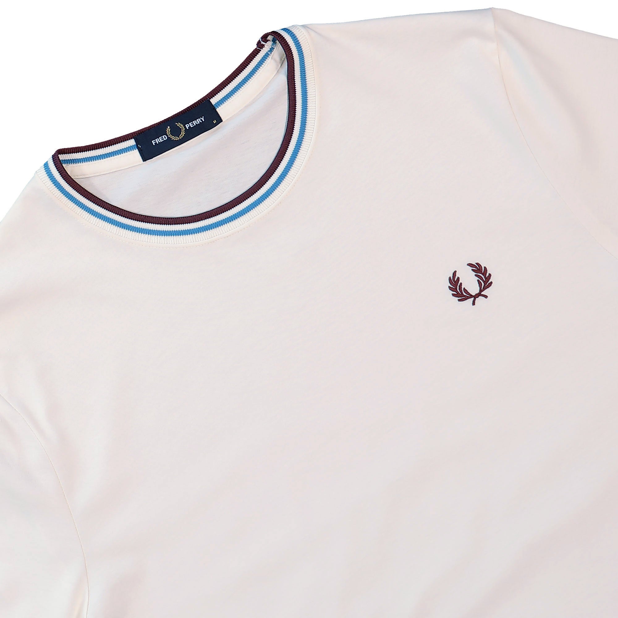 Fred Perry Twin Tipped T-Shirt Ecru / Court Blue / Oxblood T-Shirts M1588V-Z46 Detailfoto | Overkill