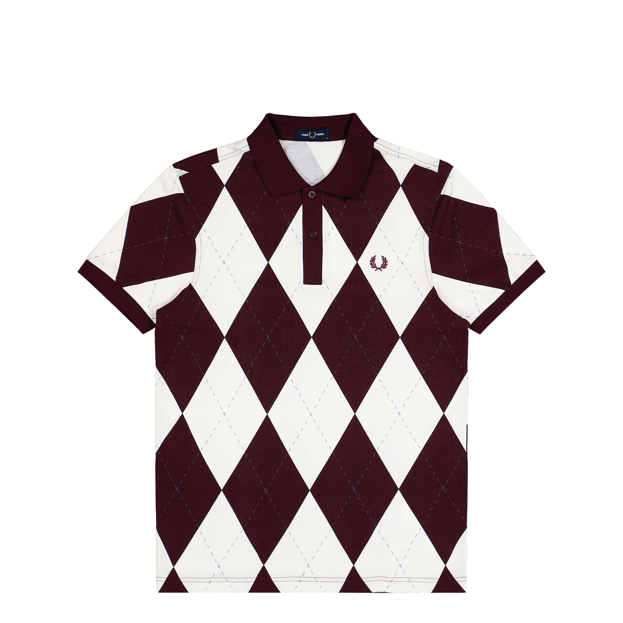 Fred Perry Argyle Print Polo Shirt Ecru / Oxblood Polo Shirts M1628-560 | Overkill