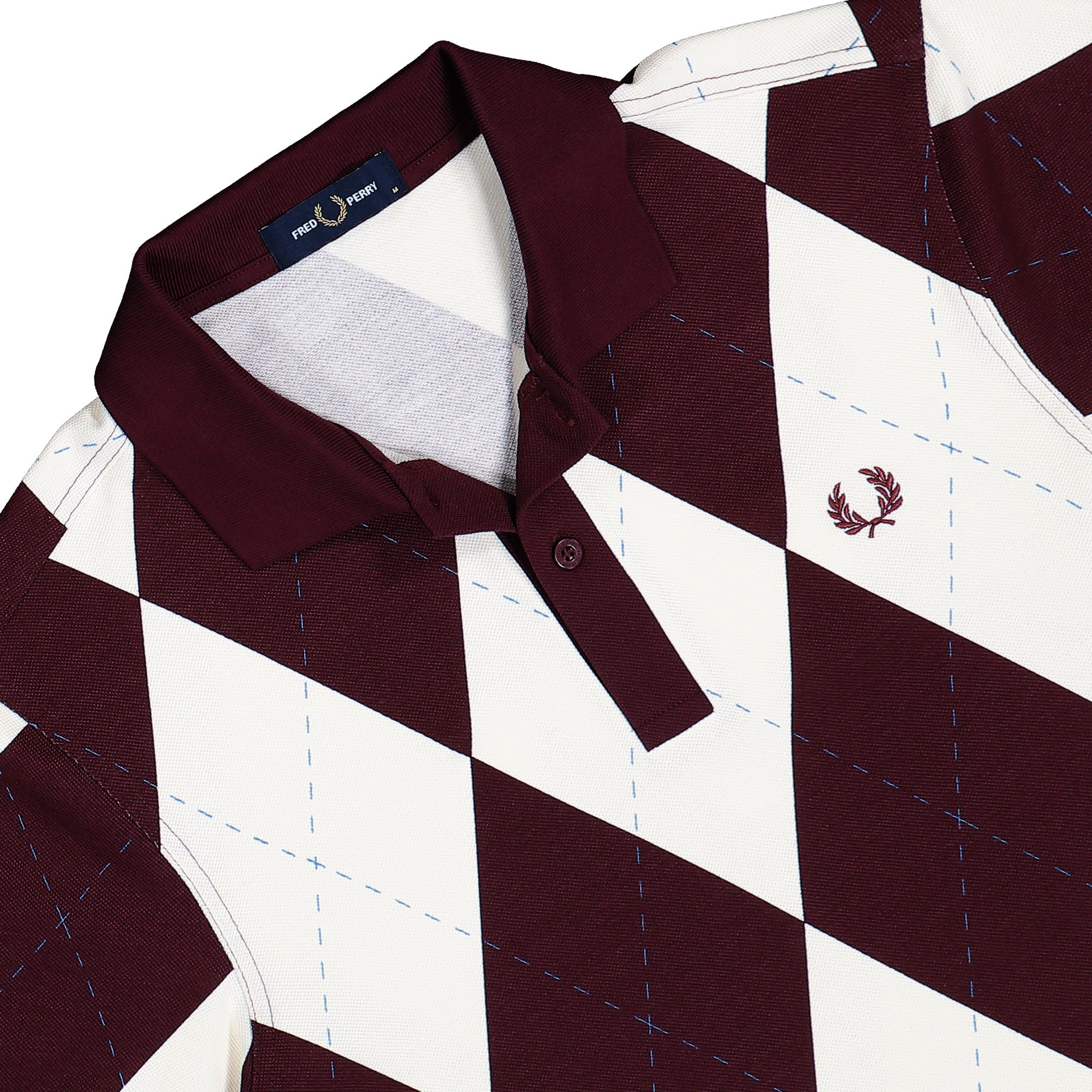 Fred Perry Argyle Print Polo Shirt Ecru / Oxblood Polo Shirts M1628-560 Detailfoto | Overkill