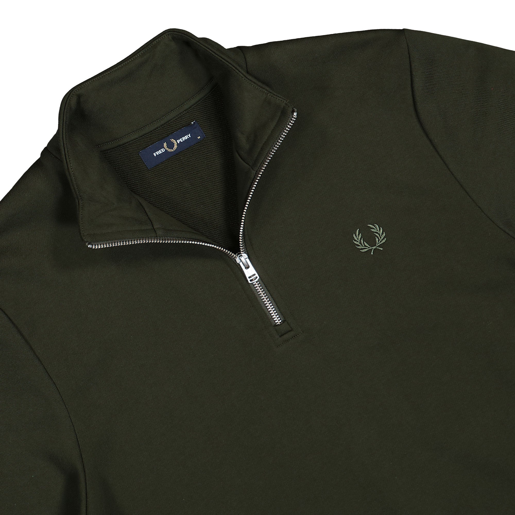 Fred Perry Half Zip Sweatshirt Hunting Green Sweatshirts Close-up | Overkill