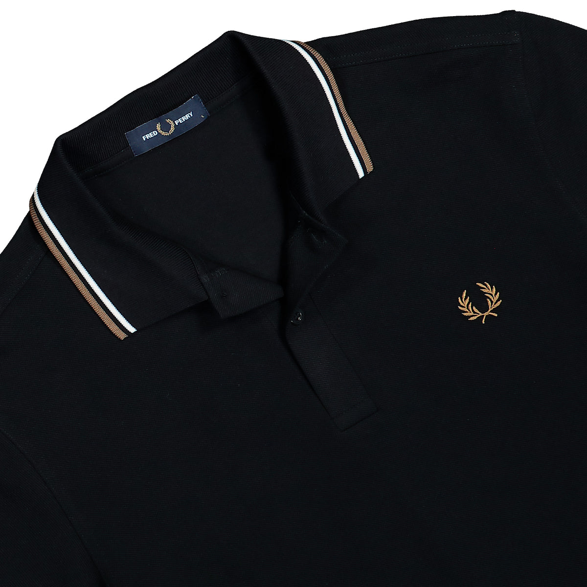 Fred Perry Twin Tipped Fred Perry Shirt Black And White / Snow White / Bronze Polo Shirt M3600-59D Detailfoto | Overkill
