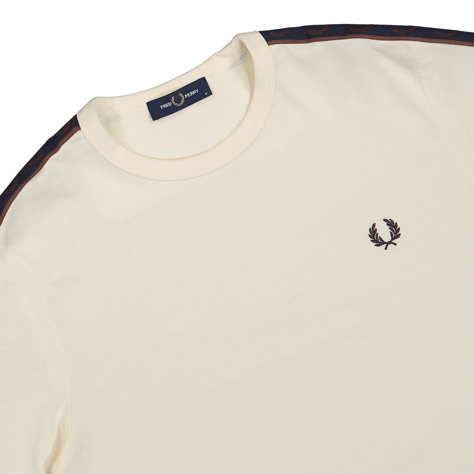 Fred Perry Contrast Tape Ringer T-Shirt Ecru / Carrington Brick T-Shirts Close-up | Overkill