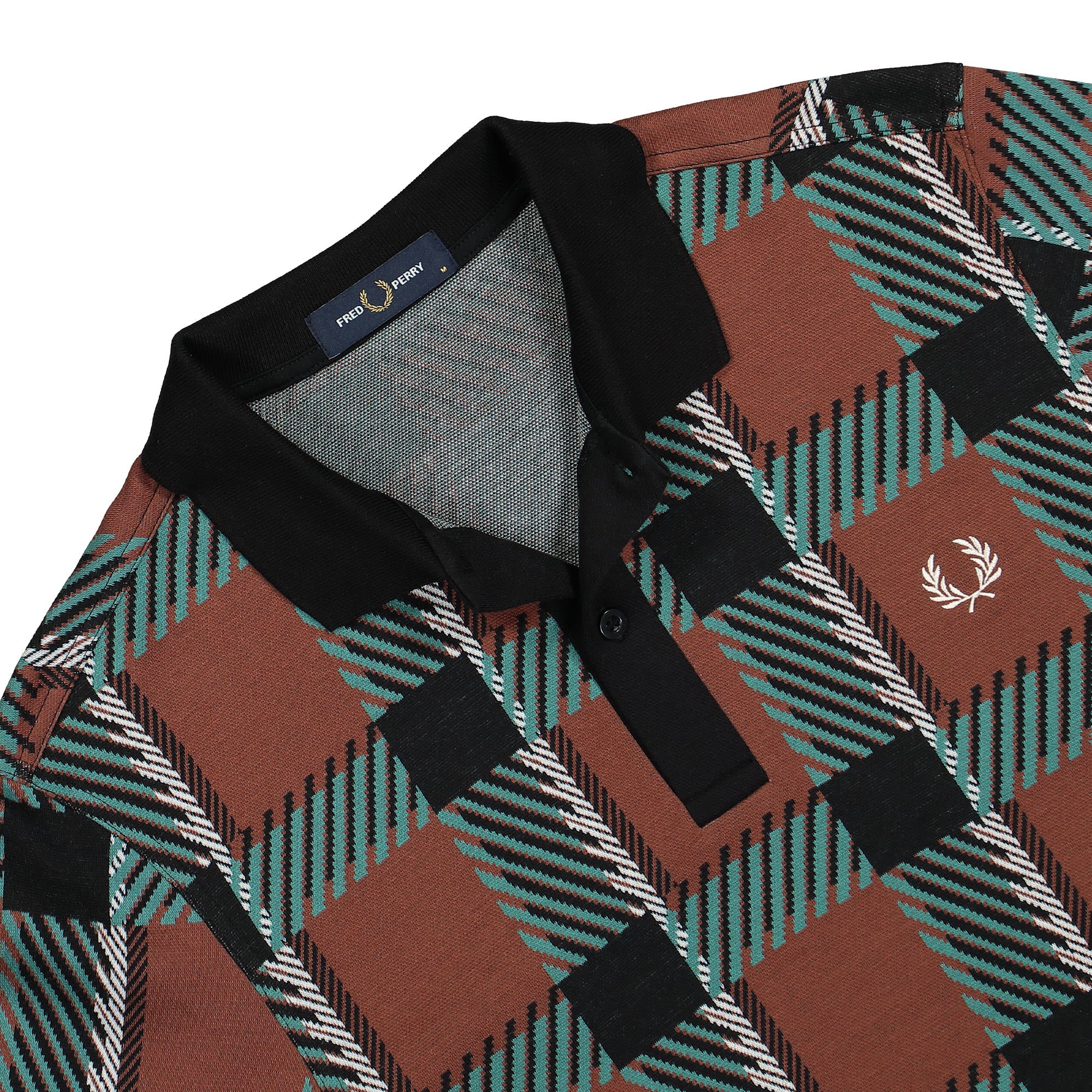 Fred Perry Glitch Tartan Polo Shirt Whiskey Brown Polo Shirts Close-up | Overkill
