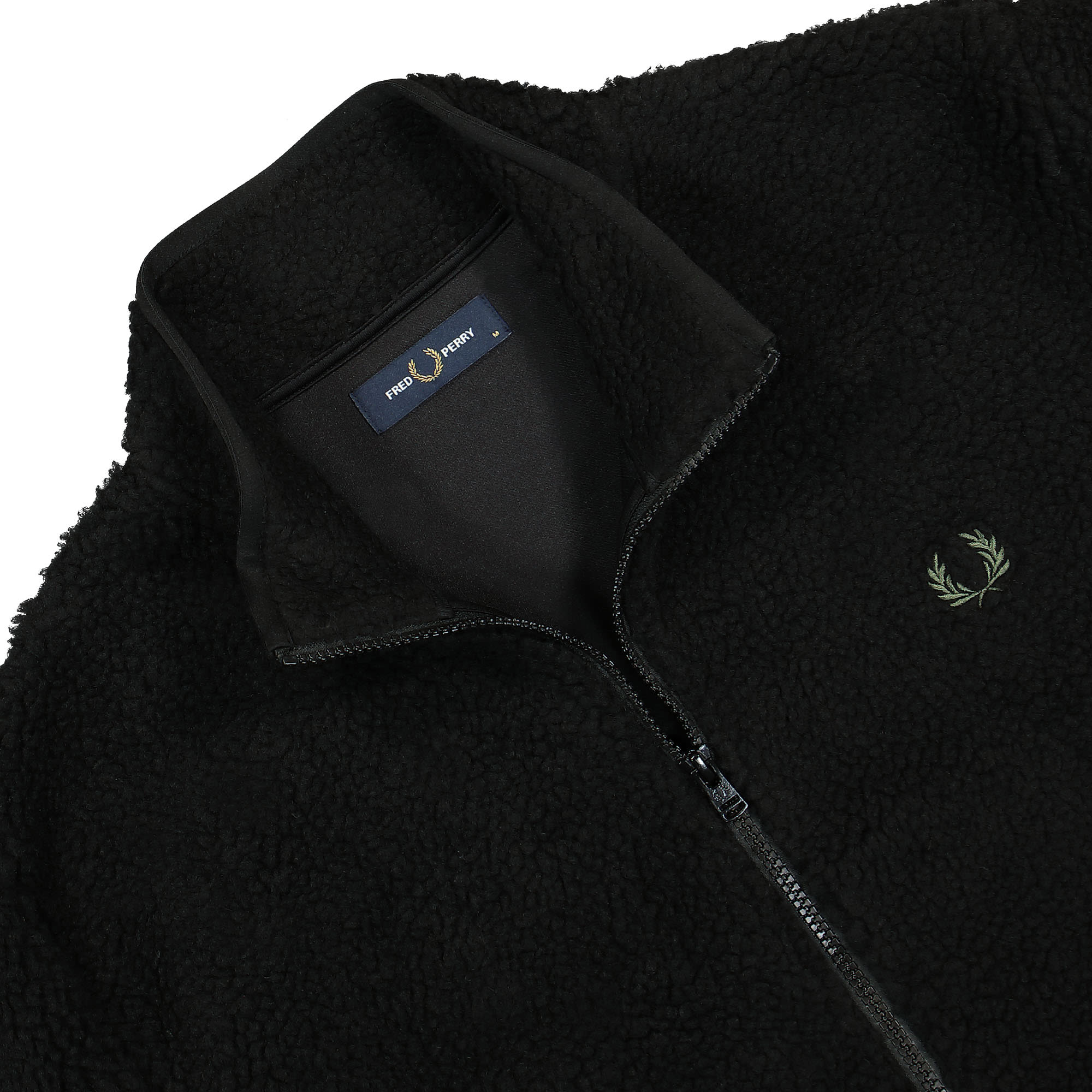 Fred Perry Zip Trough Borg Fleece Black Fleece Jackets Close-up | Overkill