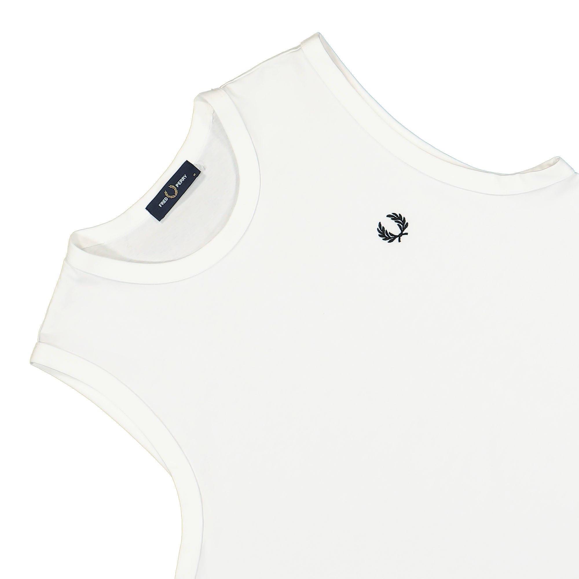 Fred Perry Crew Neck Vest White Tops Close-up | Overkill