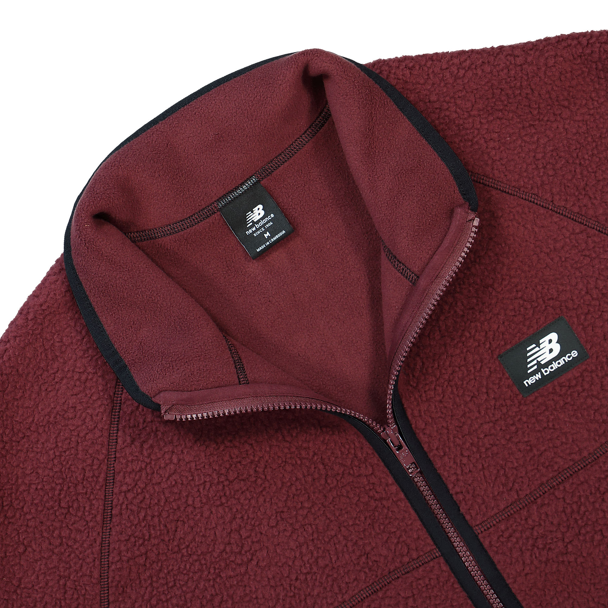 New Balance Athletics Polar Fleece Full Zip Burgundy Fleece Jackets Close-up | Overkill