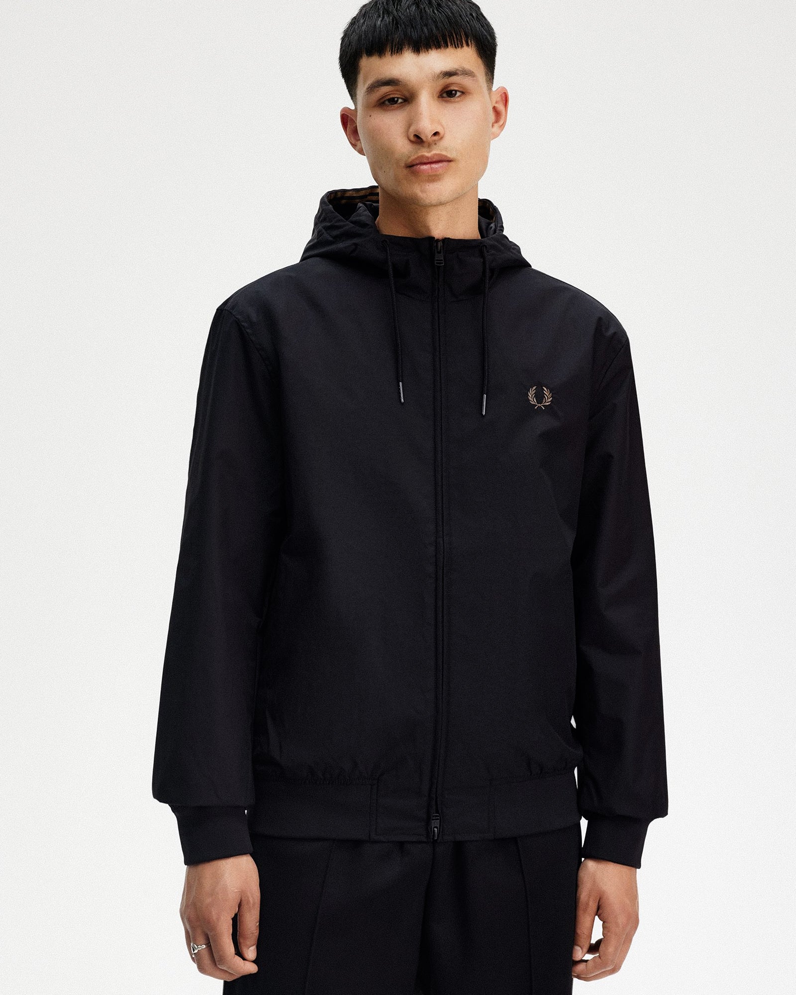 Fred Perry The Hooded Brentham Jacket Black Windbreaker Close-up | Overkill