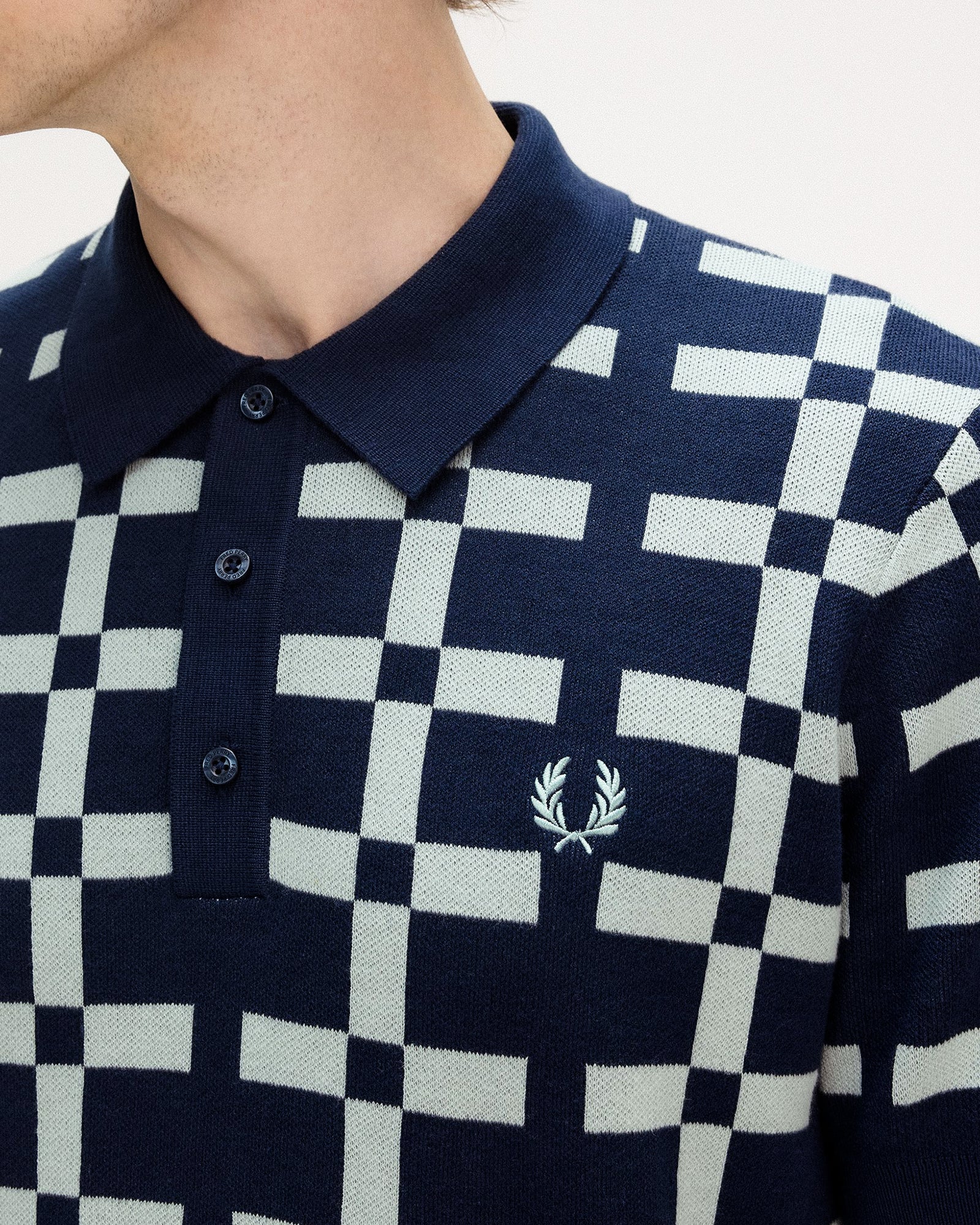 Fred Perry Geometric Jacquard Knit Shirt Tennis Blue Polo Shirts Detail view 1 | Overkill