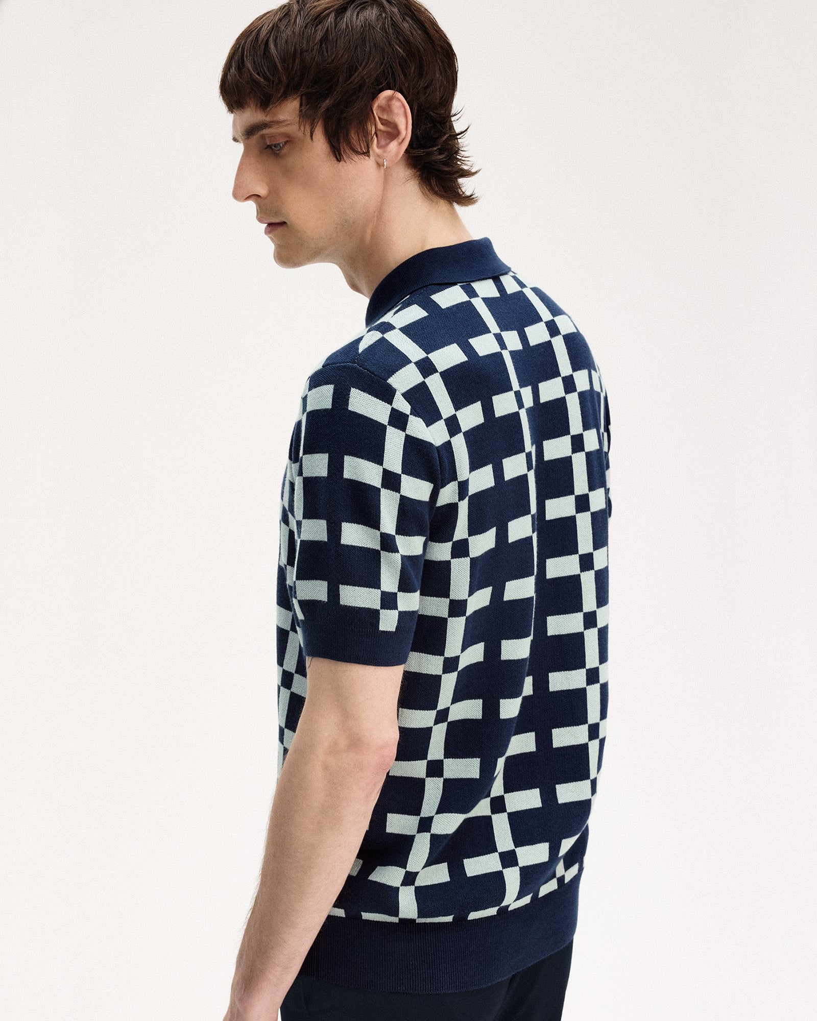 Fred Perry Geometric Jacquard Knit Shirt Tennis Blue Polo Shirts Detailfoto | Overkill