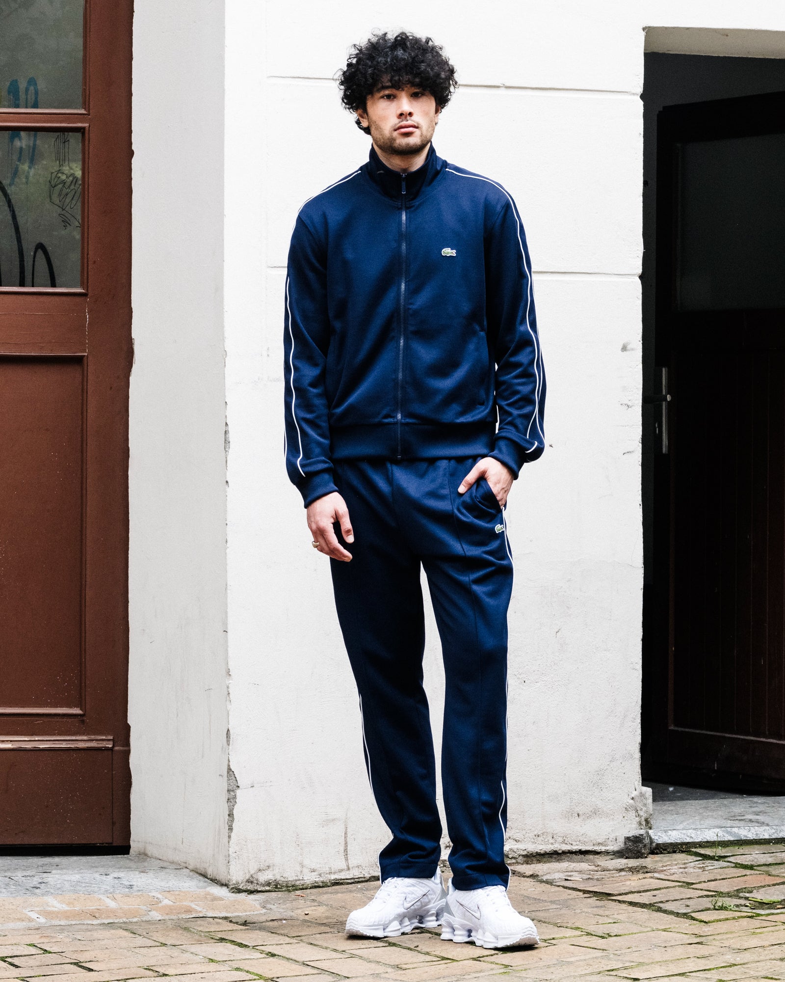 Lacoste Original Paris-Piqué Trackjacket Marine Blue Track Jackets SH1457-00 166 On Model Front View | Overkill