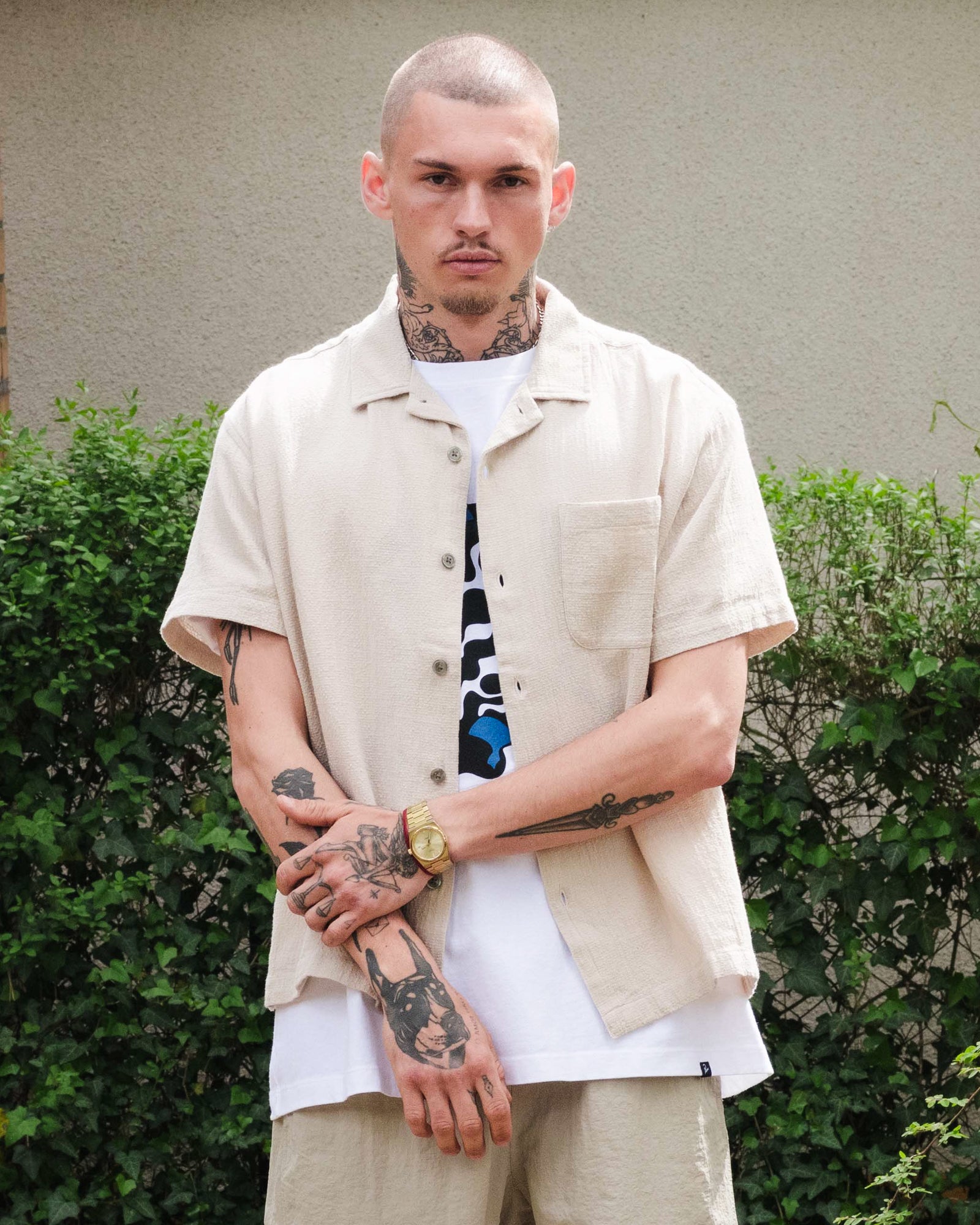 Obey Curtis Woven Shirt Natural Shirts Close-up | Overkill