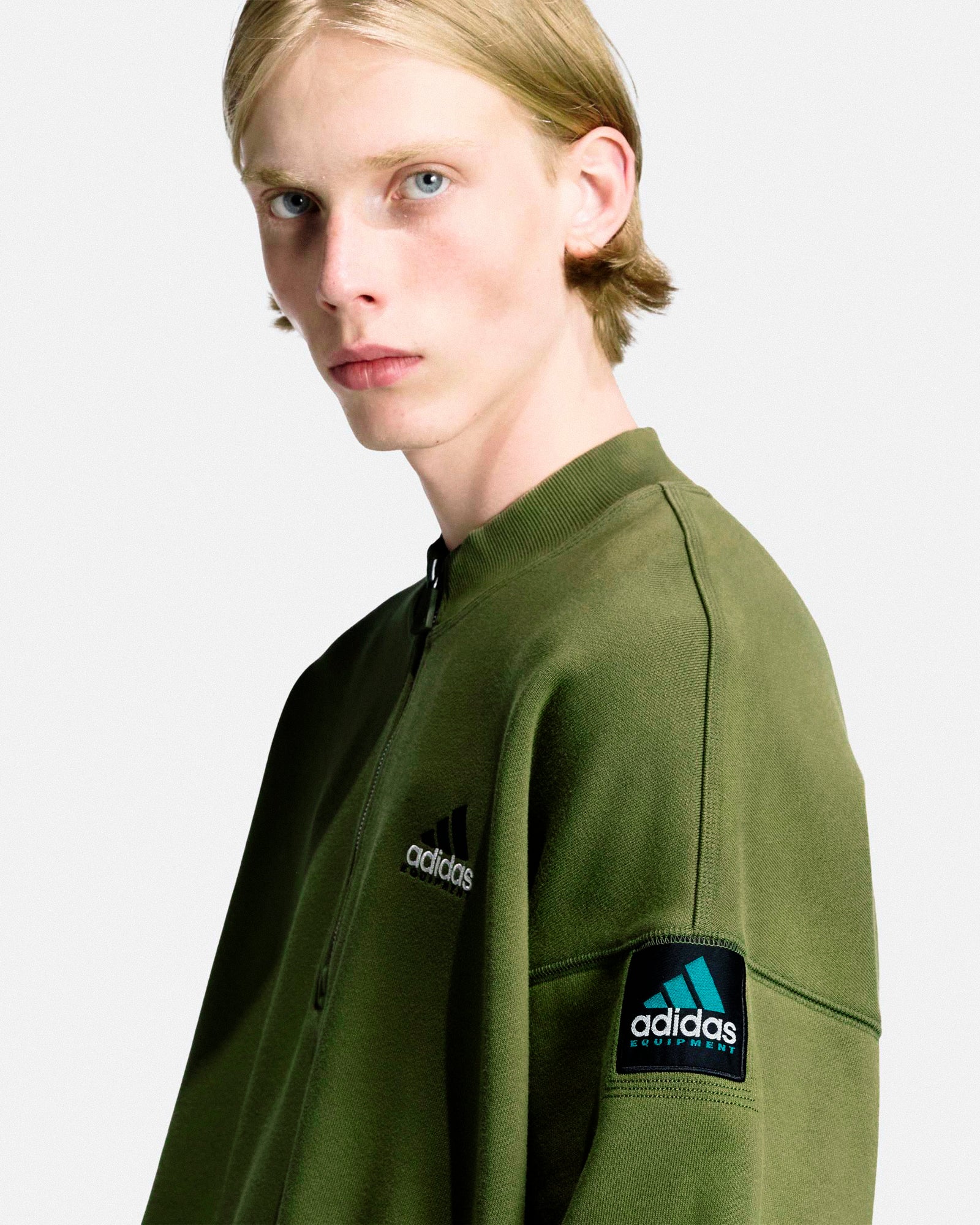 adidas Equipment Half Zip Sweater Focus Olive / Black Sweatshirts JX1464 On Model Back View | Overkill