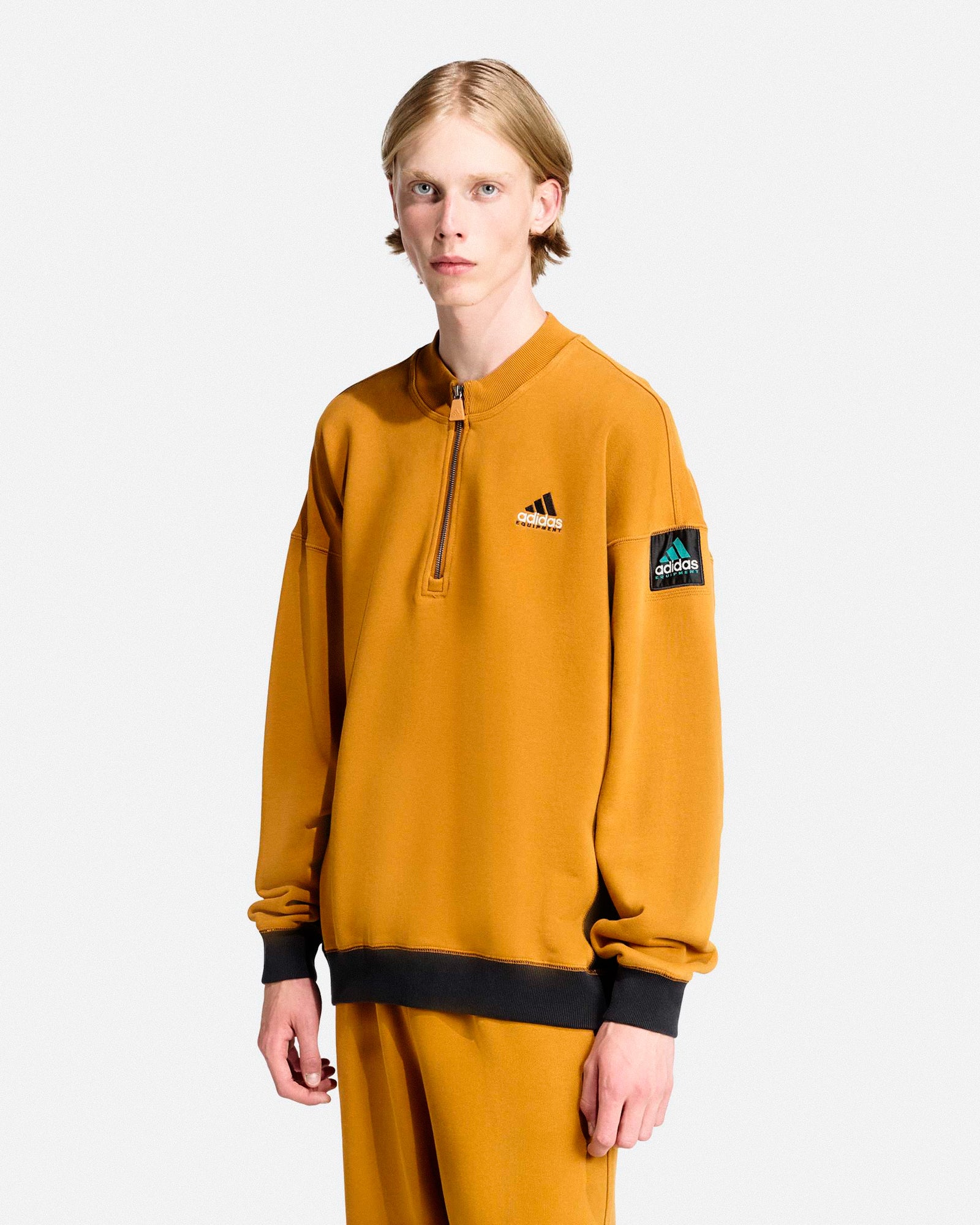 adidas Equipment Half Zip Sweater Craft Ochre / Black Sweatshirts JX1466 On Model Front View | Overkill
