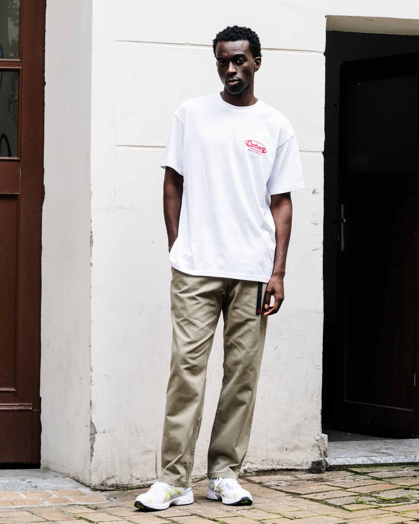 Carhartt WIP S/S Logo T-Shirt White T-Shirts I034643.02.XX.03 On Model Front View | Overkill