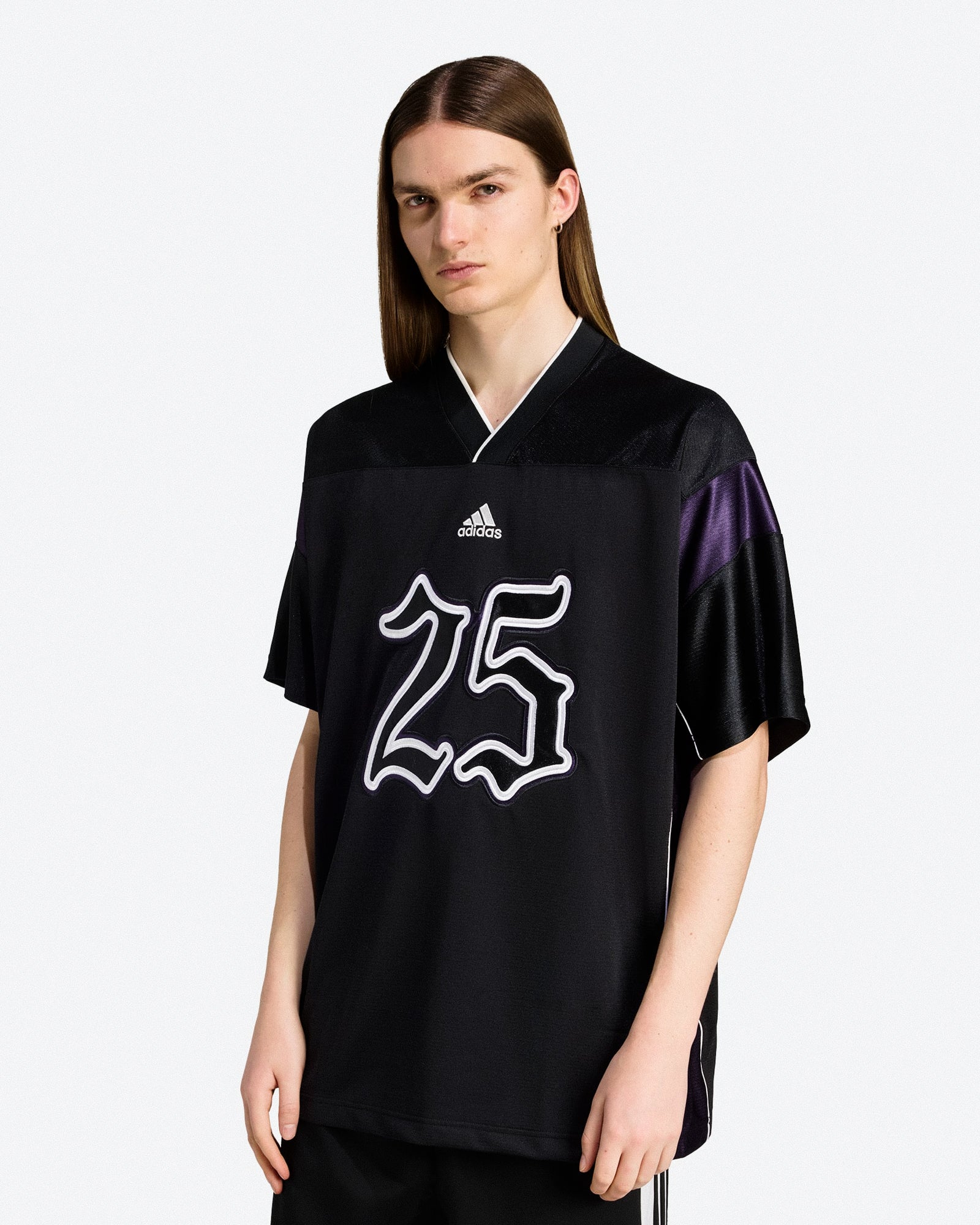 adidas Football Jersey Black / Aurora Plum T-Shirts JY2763 On Model Front View | Overkill