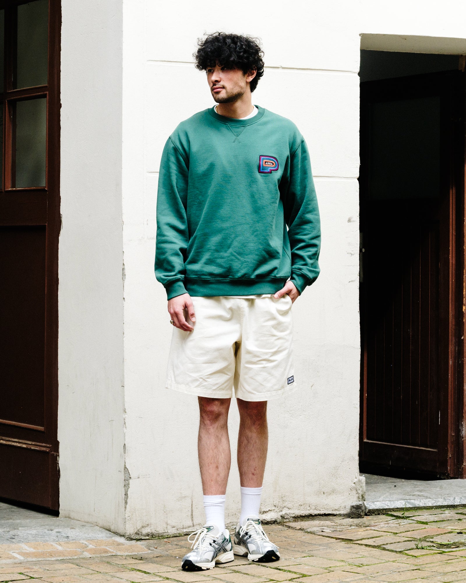 Parra Repeat Pea Crew Neck Sweatshirt Green Sweatshirts 53425 On Model Front View | Overkill