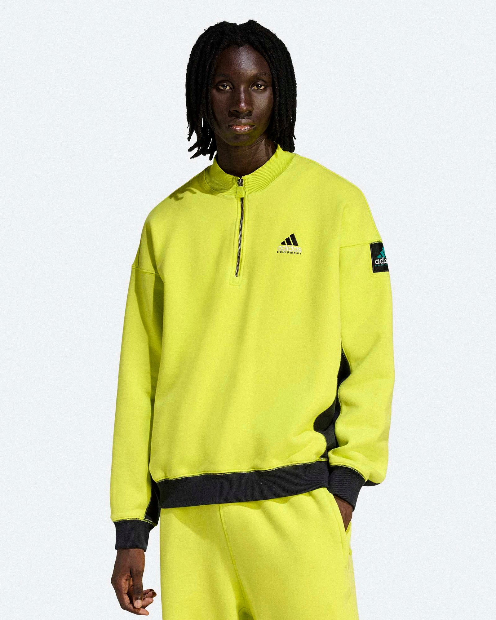 adidas Equipment Half-Zip Sweater Acid Yellow Sweatshirts KE1353 On Model Front View | Overkill