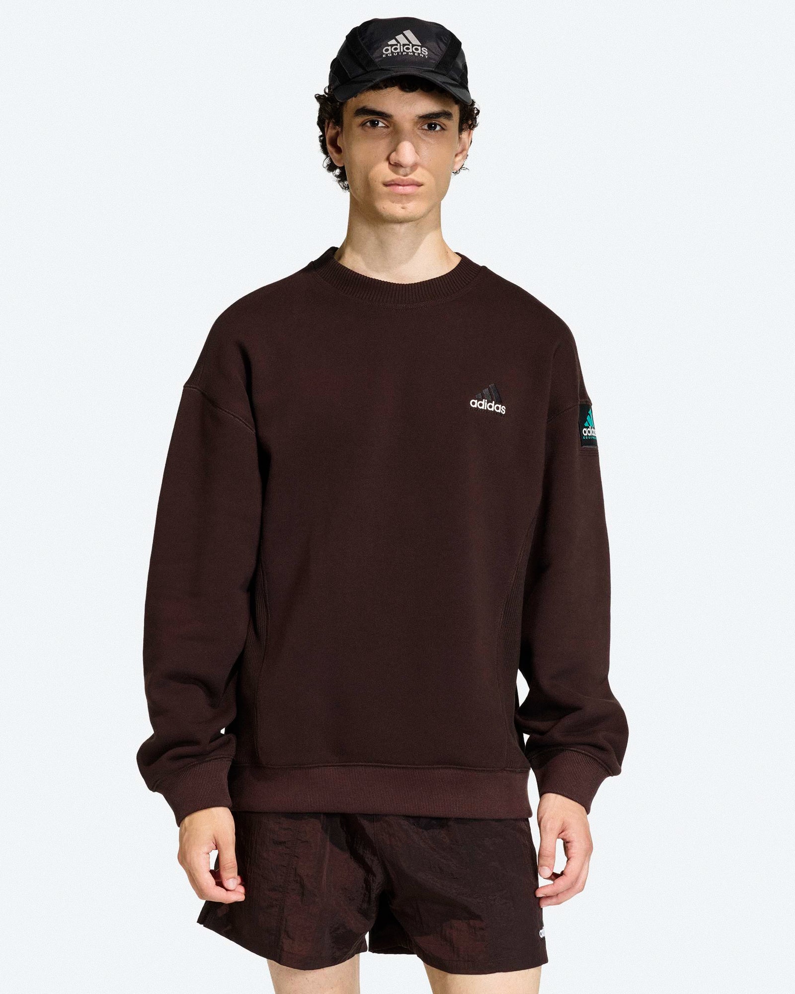 adidas Equipment Rip Crewneck Sweatshirt Aurora Coffee Sweatshirts KB9325 On Model Front View | Overkill