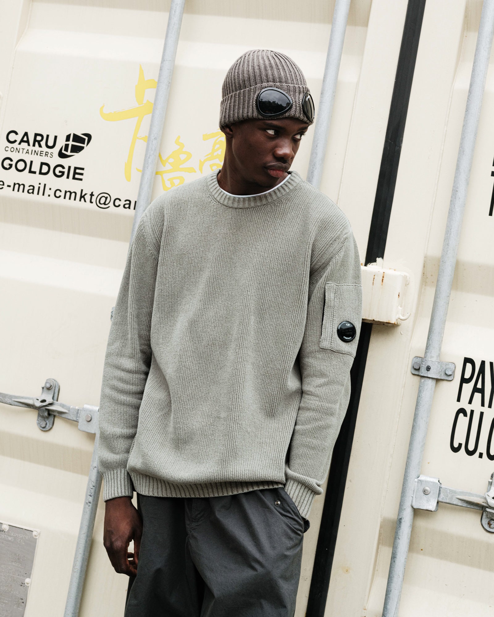 C.P. Company Chenille Cotton Lens Crewneck Fallen Rock Sweatshirts 19CMKN017A-005558G 356 Style Inspiration | Overkill