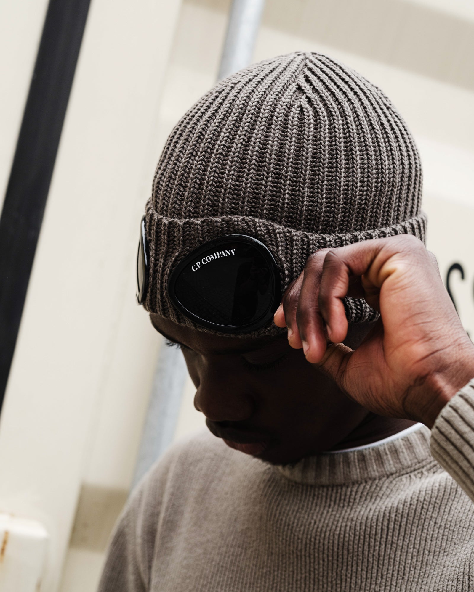 C.P. Company Extrafine Merino Wool Goggle Beanie Walnut Beanies 19CMAC742A-005509A 359 Style Inspiration | Overkill