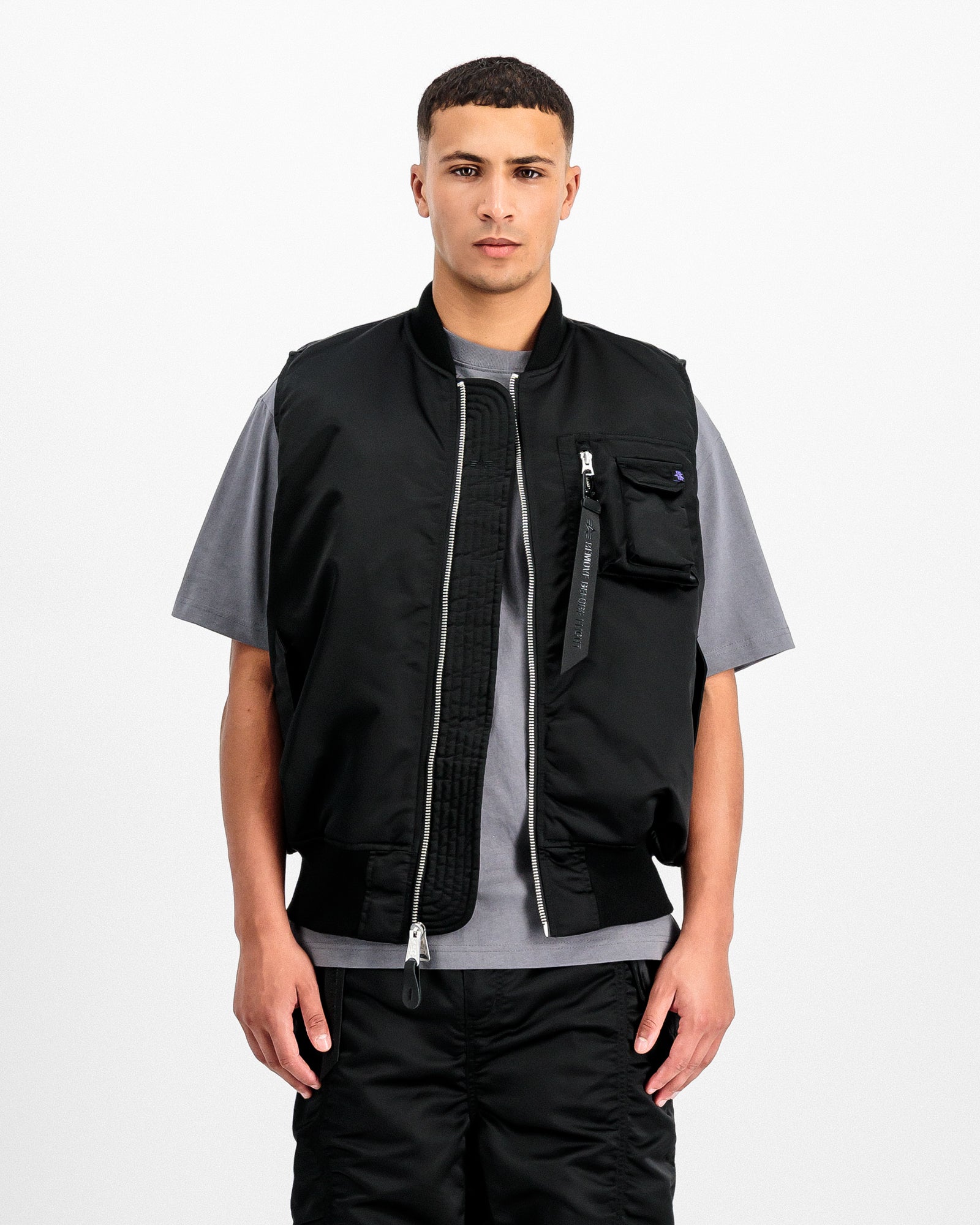 Alpha Industries MA-1 Base Vest Black Vests 758102-03 On Model Front View | Overkill