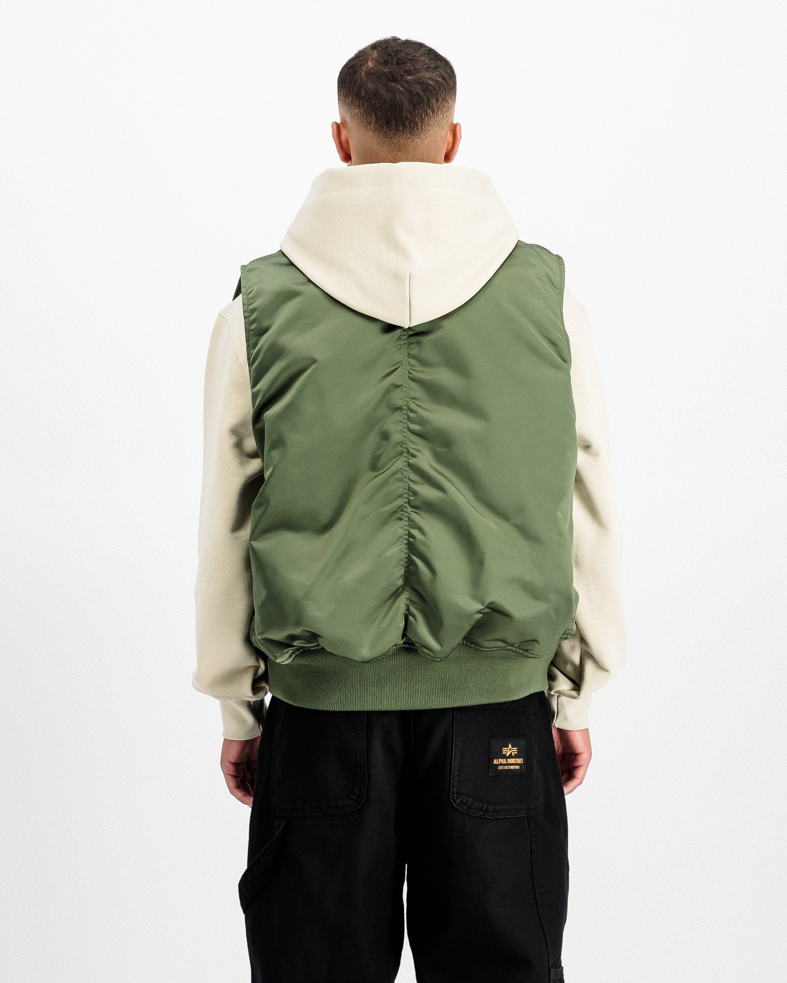 Alpha Industries MA-1 Base Vest Sage Green Vests 758102-01 On Model Back View | Overkill