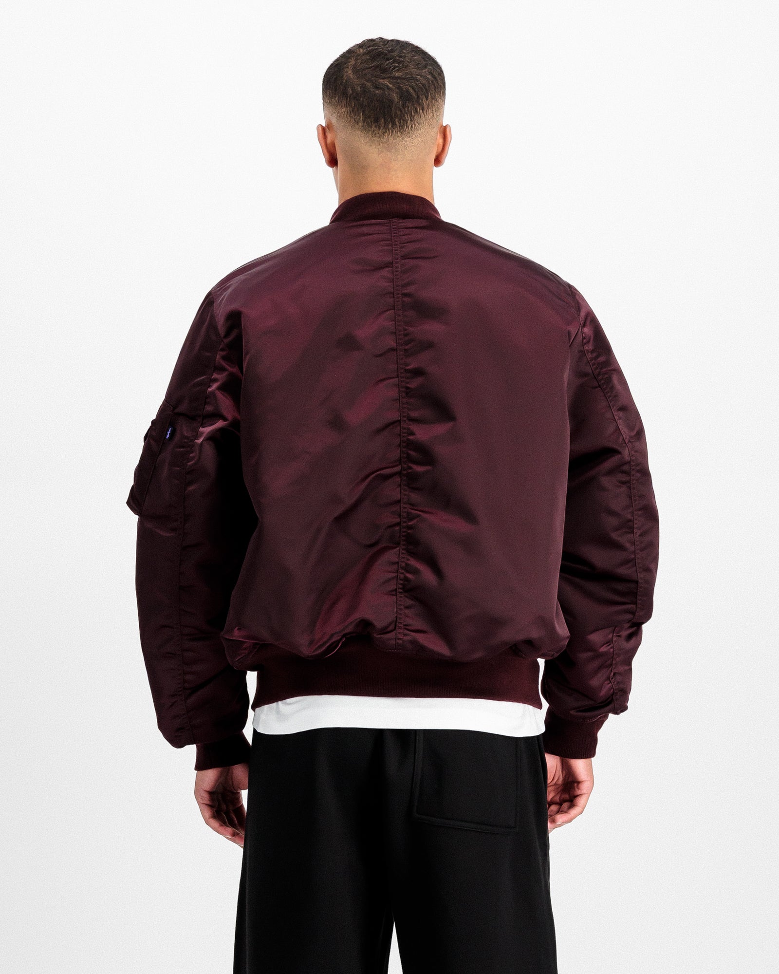 Alpha Industries MA-1 Base Flight Jacket Dark Cherry Bomber & Varsity Jacket 756111-608 On Model Back View | Overkill