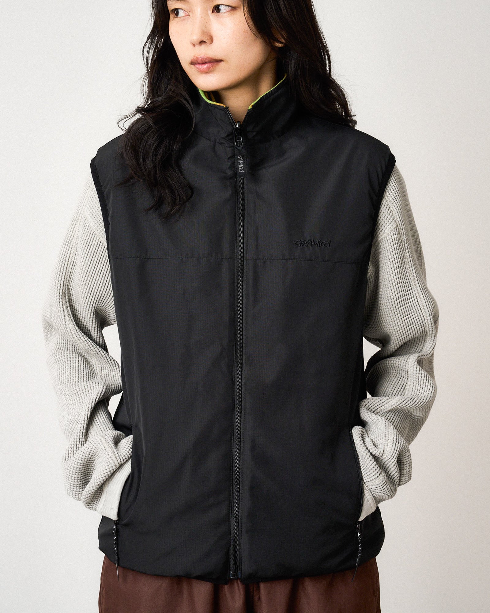 Gramicci Thermal Fleece Reversible Vest Chartreuse Stripe Vests G5FU-J005-Chartreuse Stripe Style Inspiration | Overkill