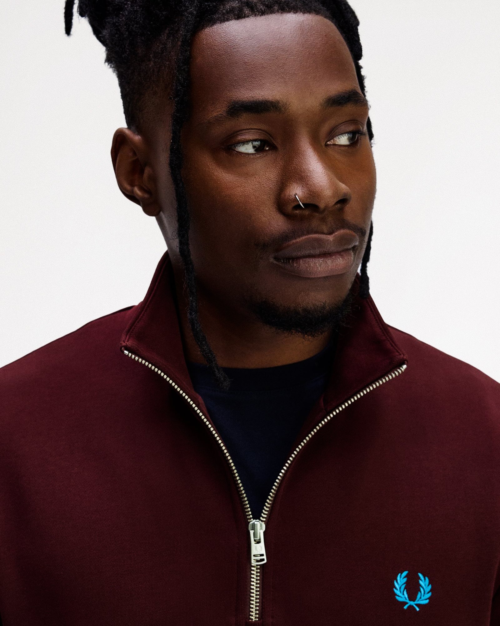 Fred Perry Half Zip Sweatshirt Oxblood / Ecru / Court Blue Sweatshirts M3574-Z63 Style Inspiration | Overkill