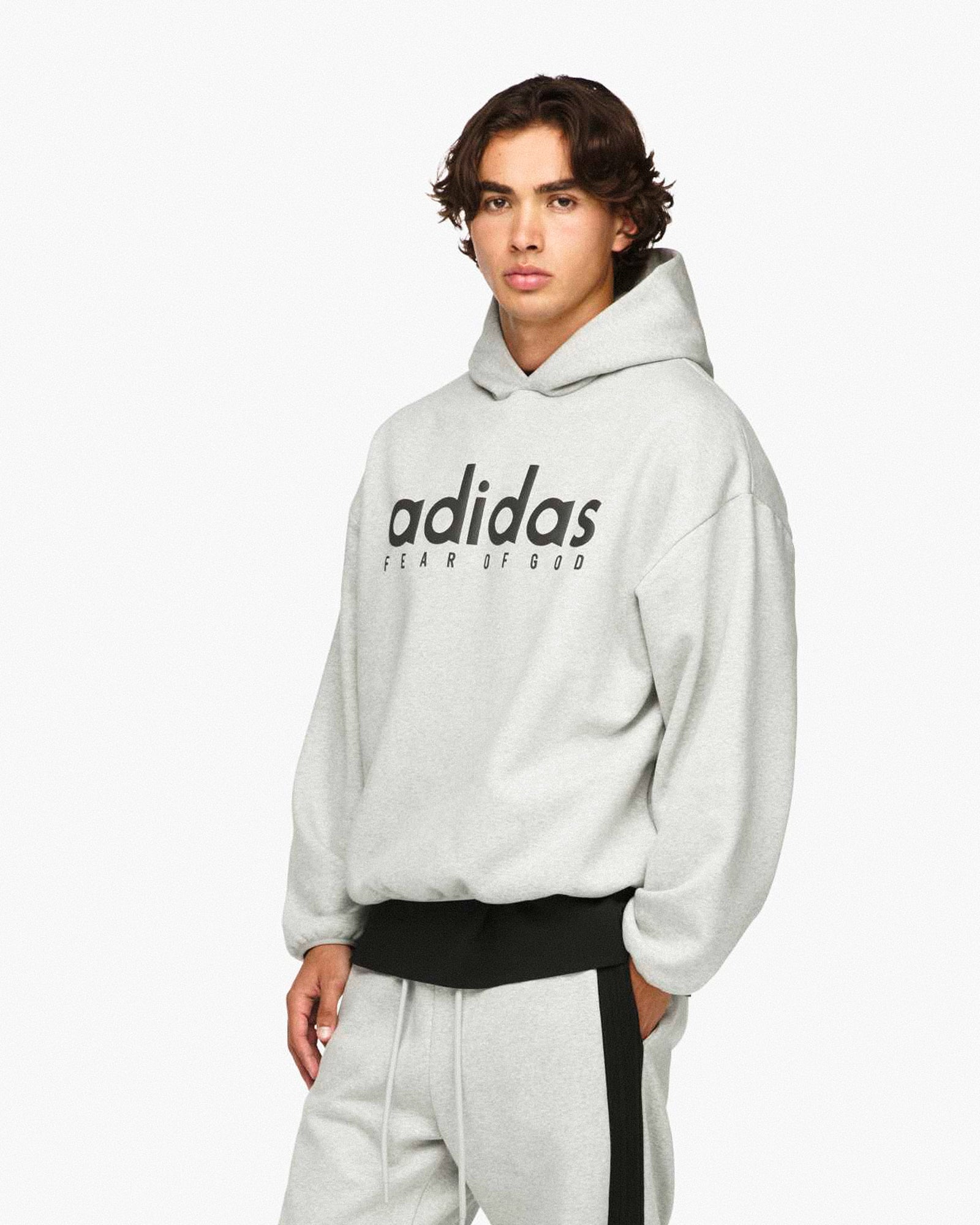 adidas Hood Medium Grey Heather Hoodies JZ7367 On Model Front View | Overkill