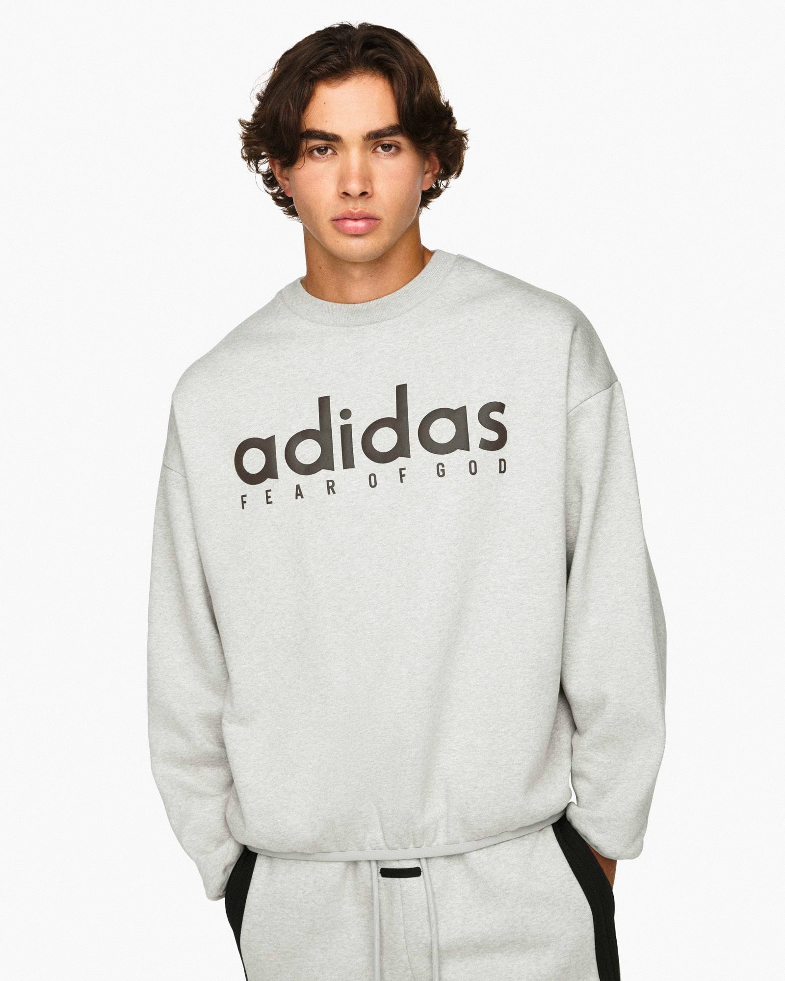 adidas Crew Medium Grey Heather Sweatshirts JZ7369 On Model Front View | Overkill