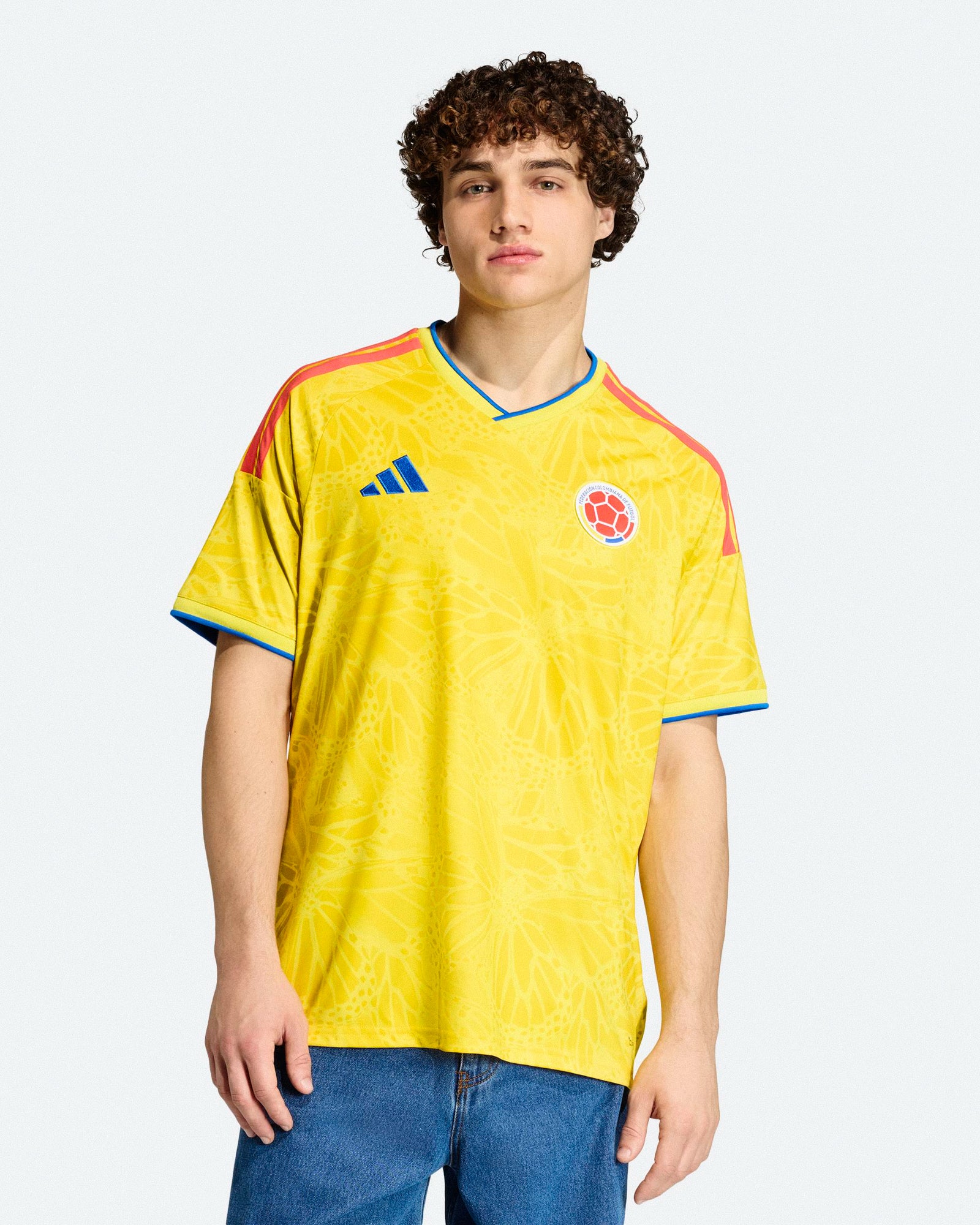 adidas FCF Colombia Home Jersey Impact Yellow T-Shirts JL6972 On Model Front View | Overkill