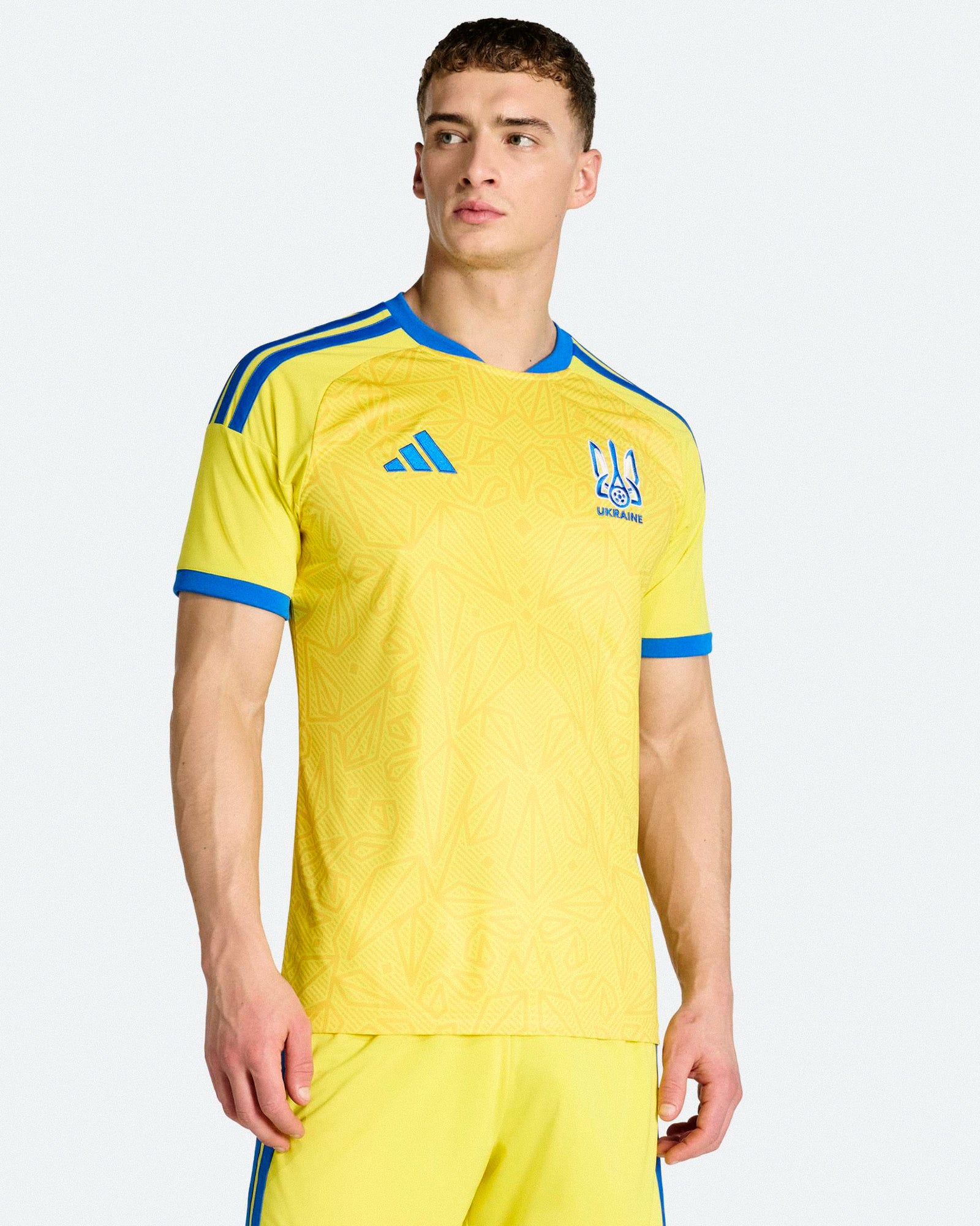adidas UAF Ukraine Home Jersey Bright Yellow T-Shirts JZ4622 On Model Front View | Overkill