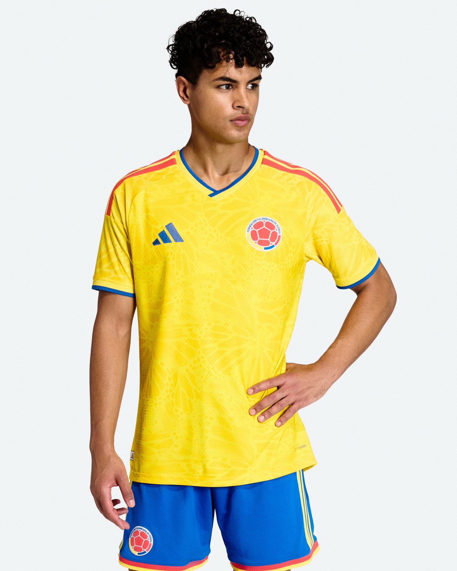 adidas FCF Colombia Authentic Home Jersey Impact Yellow T-Shirts JL6971 On Model Front View | Overkill