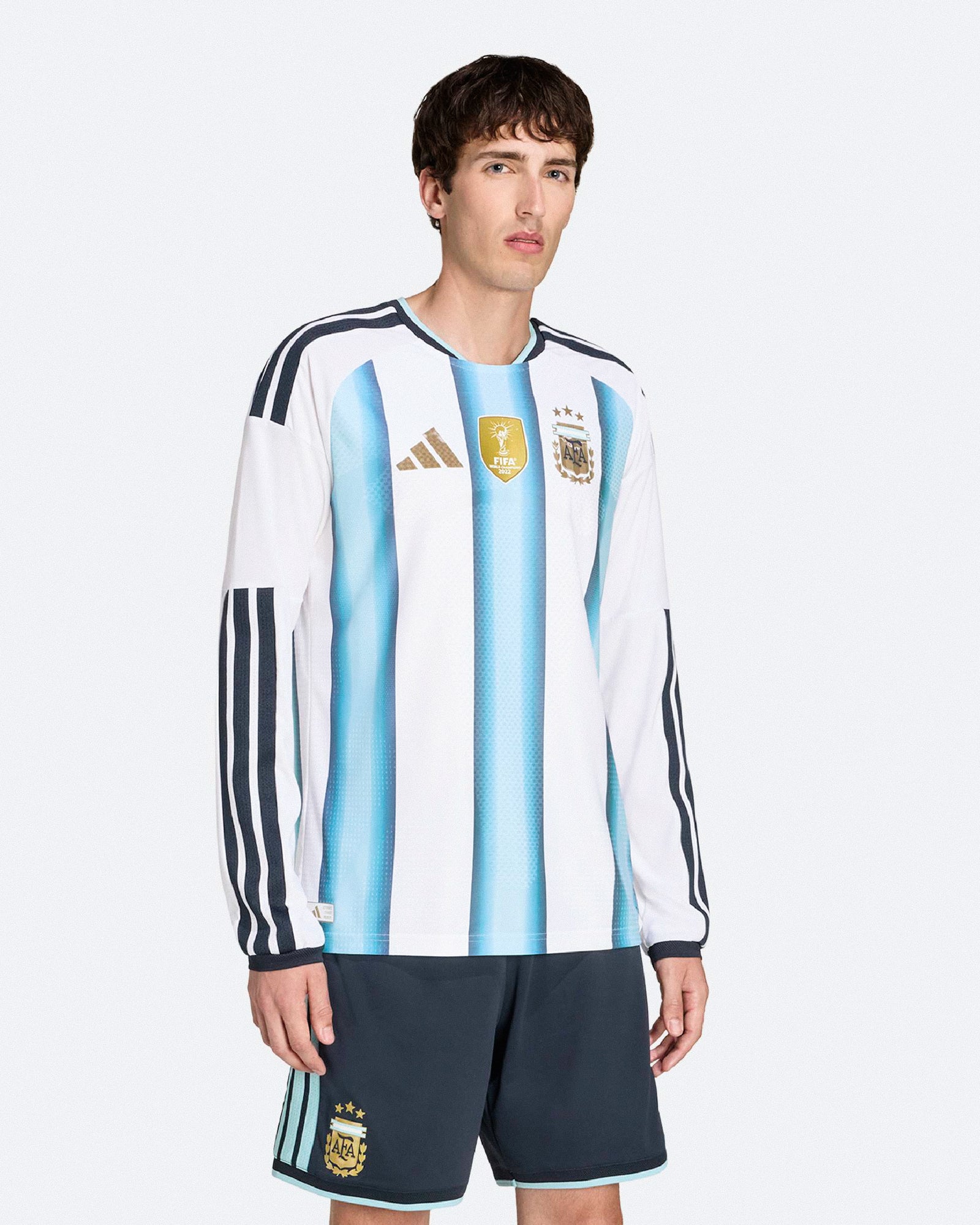 adidas AFA Argentina Authentic LS Home Jersey White / Icey Blue / Light Blue Longsleeves KA8068 On Model Front View | Overkill