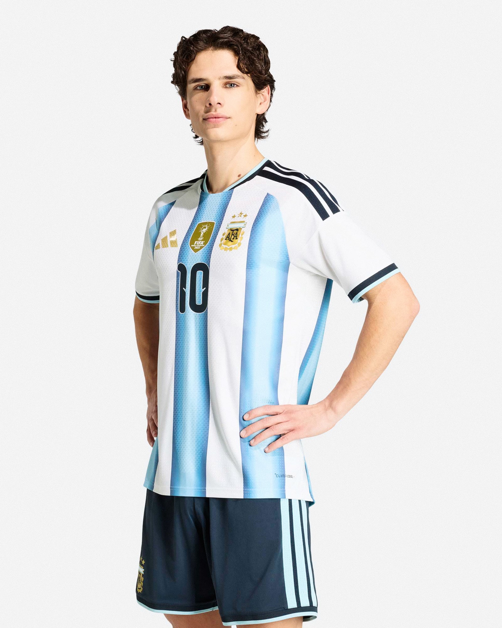 adidas AFA Argentina Authentic Home 10 Jersey White / Icey Blue / Light Blue T-Shirts KH3934 On Model Front View | Overkill