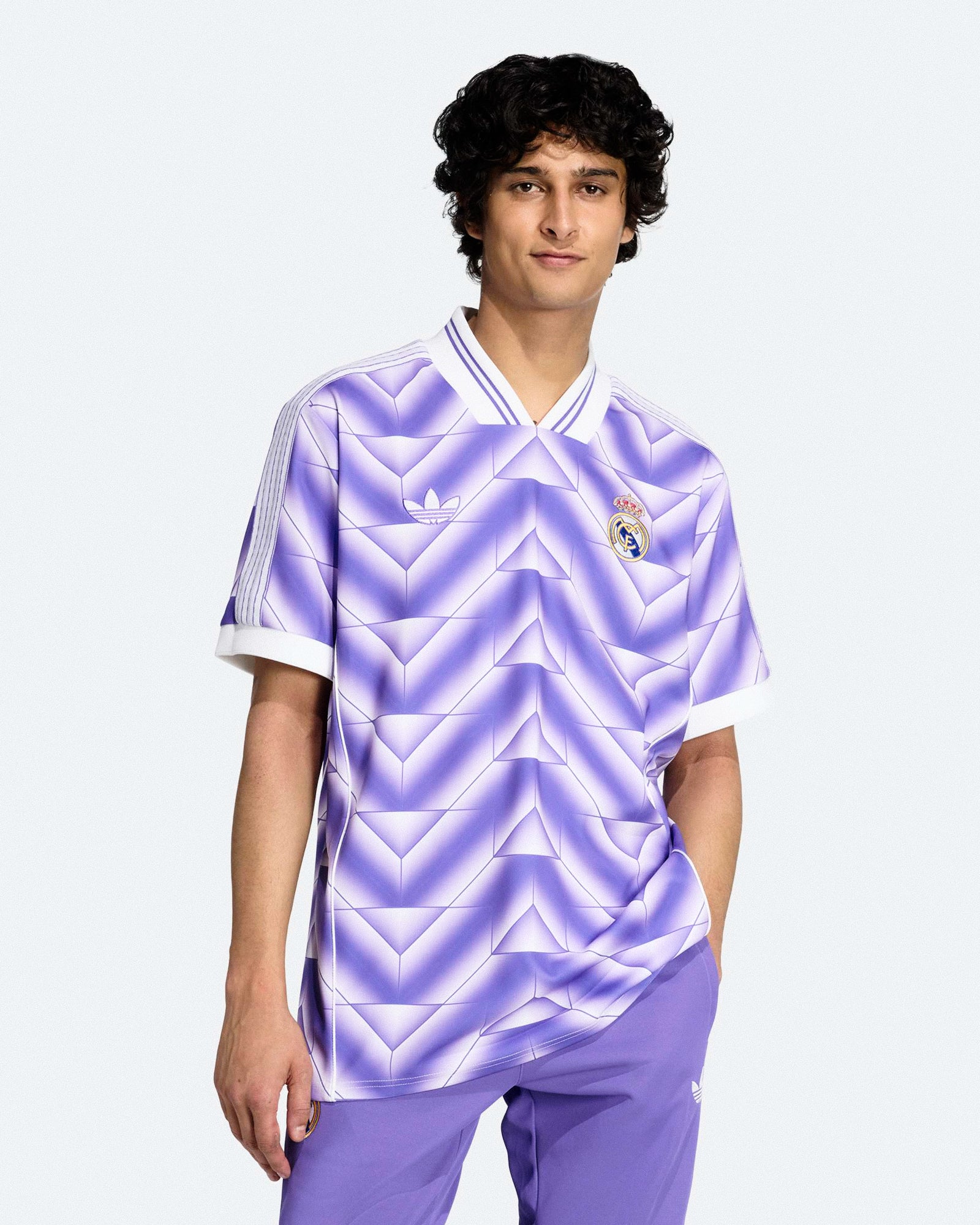 adidas Real Madrid LF Jersey Purple Rush / White T-Shirts JN3055 On Model Front View | Overkill