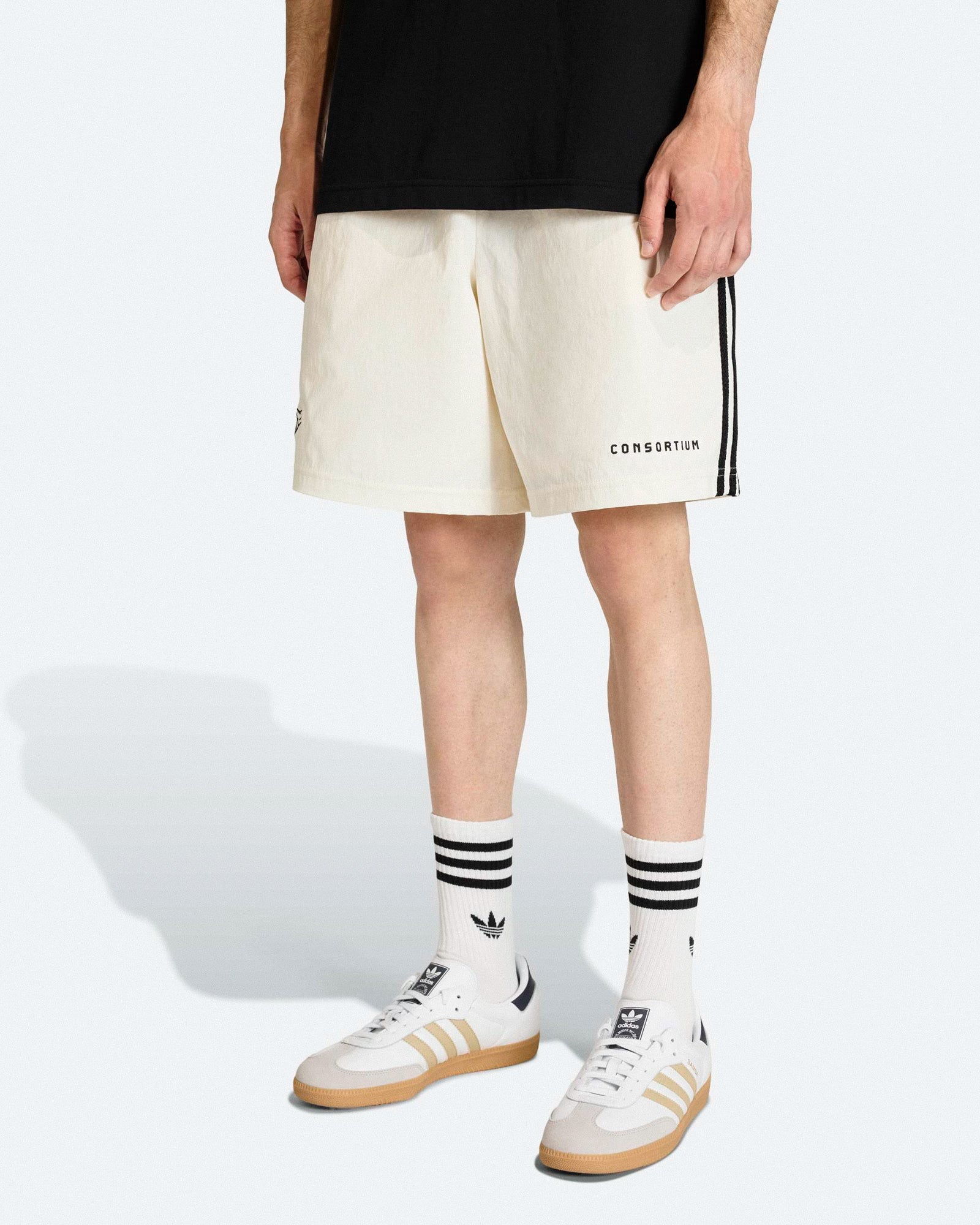 adidas Consortium Shorts Chalk White Shorts JY8355 On Model Front View | Overkill