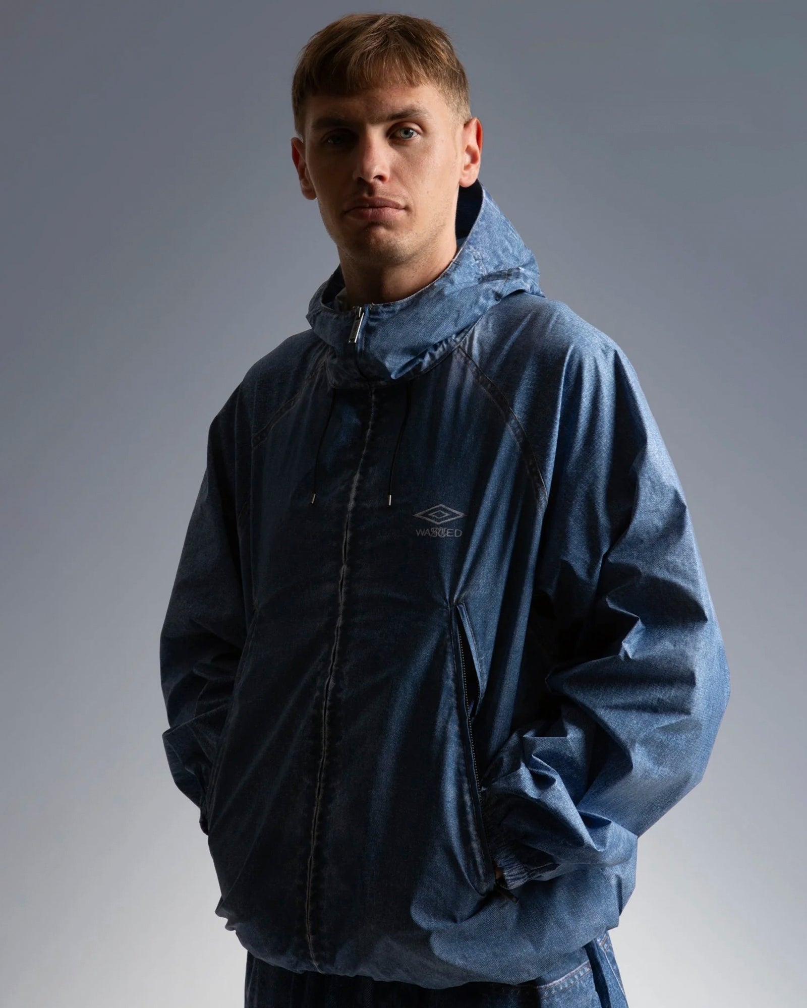 Wasted Paris Trompe L'oeil Windbreaker Washed Blue Windbreaker 177050 On Model Front View | Overkill